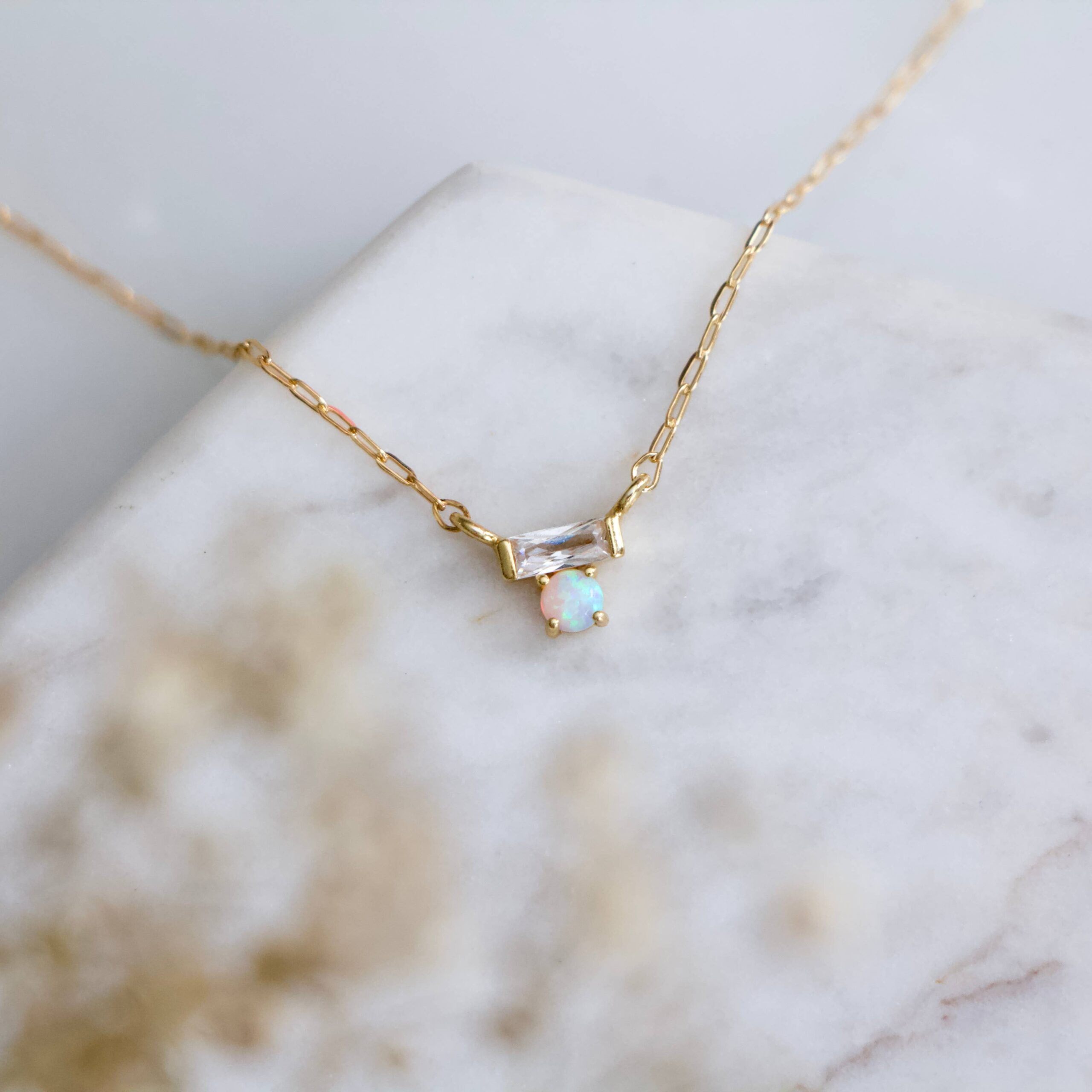 Mini CZ Opal Necklace - Gold Filled : 16 inches