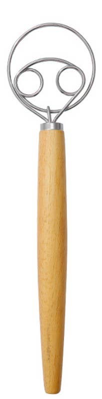 Dough Whisk Wooden Handle: Two ring Long
