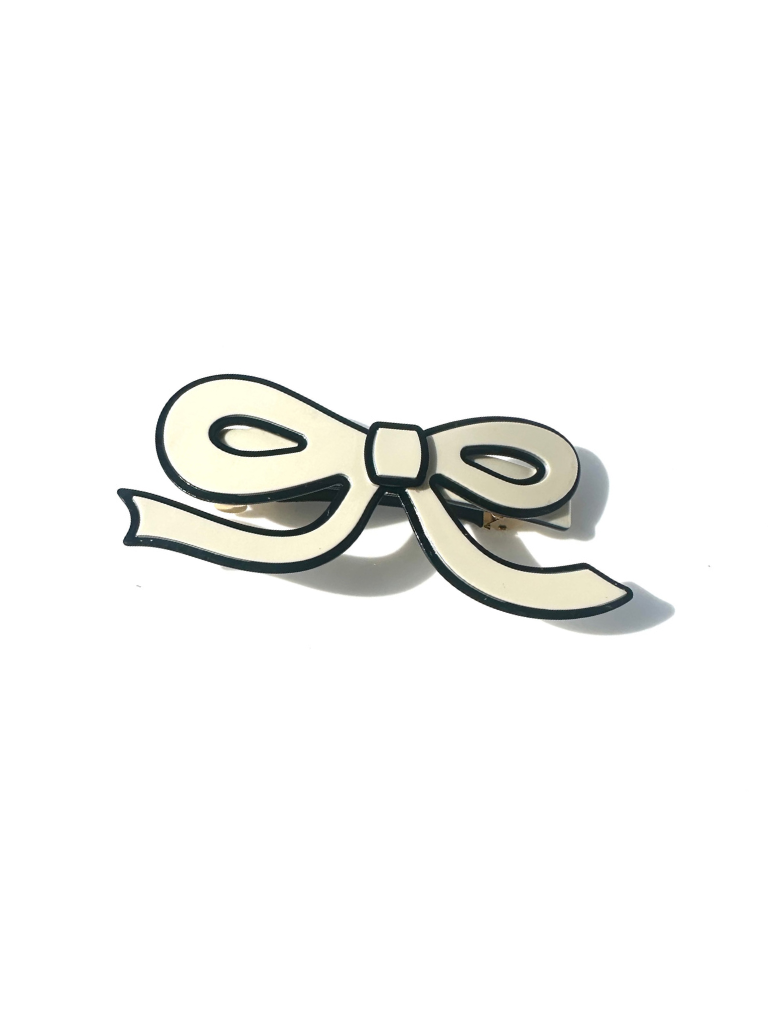 Handmade Acetate Bow French Barrette Clip: White