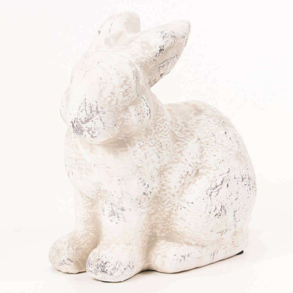 Sitting Bunny Stone Decor   Antique White   8x8.5x5.5