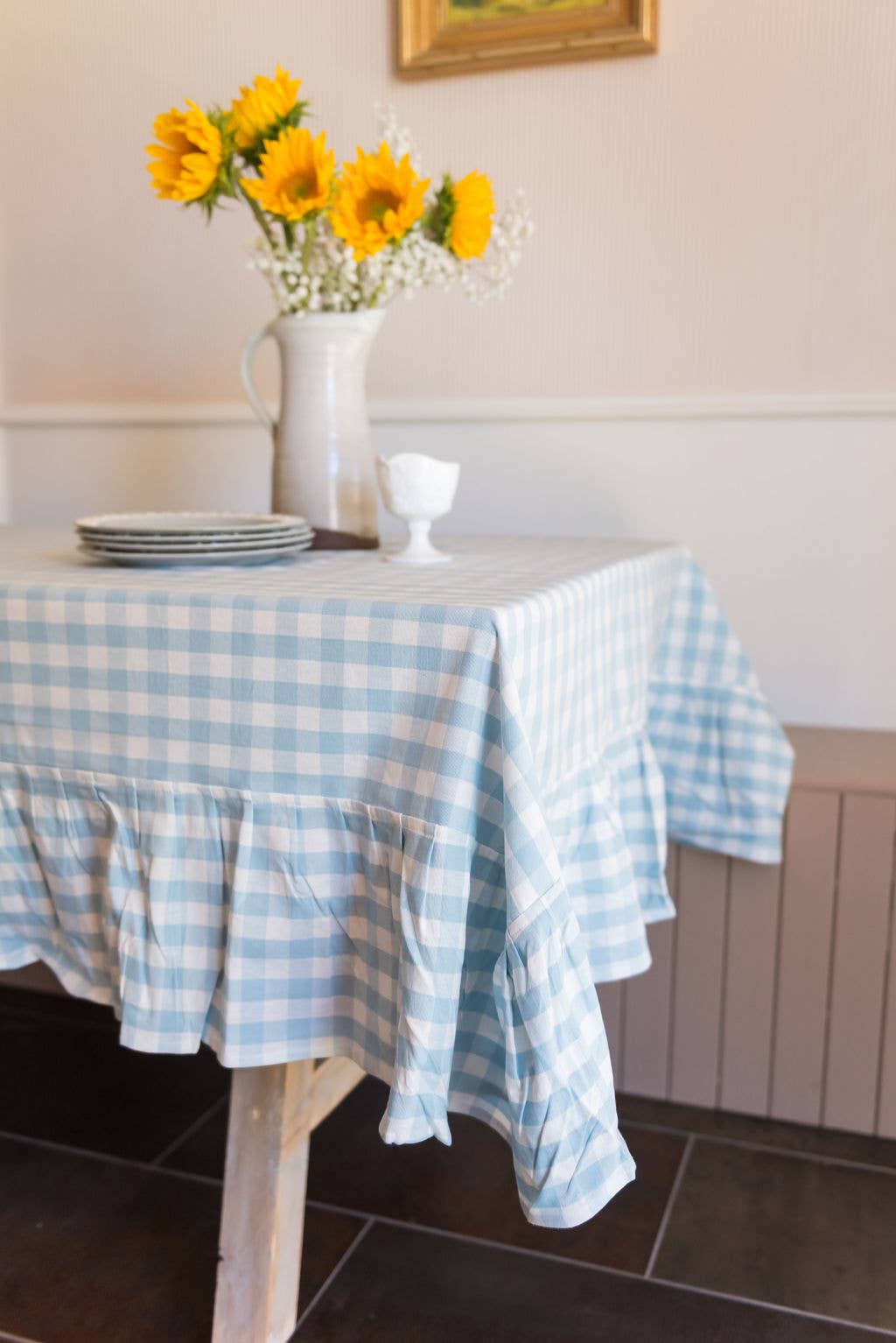 Galley and Fen - Blue Ruffled Gingham Tablecloth