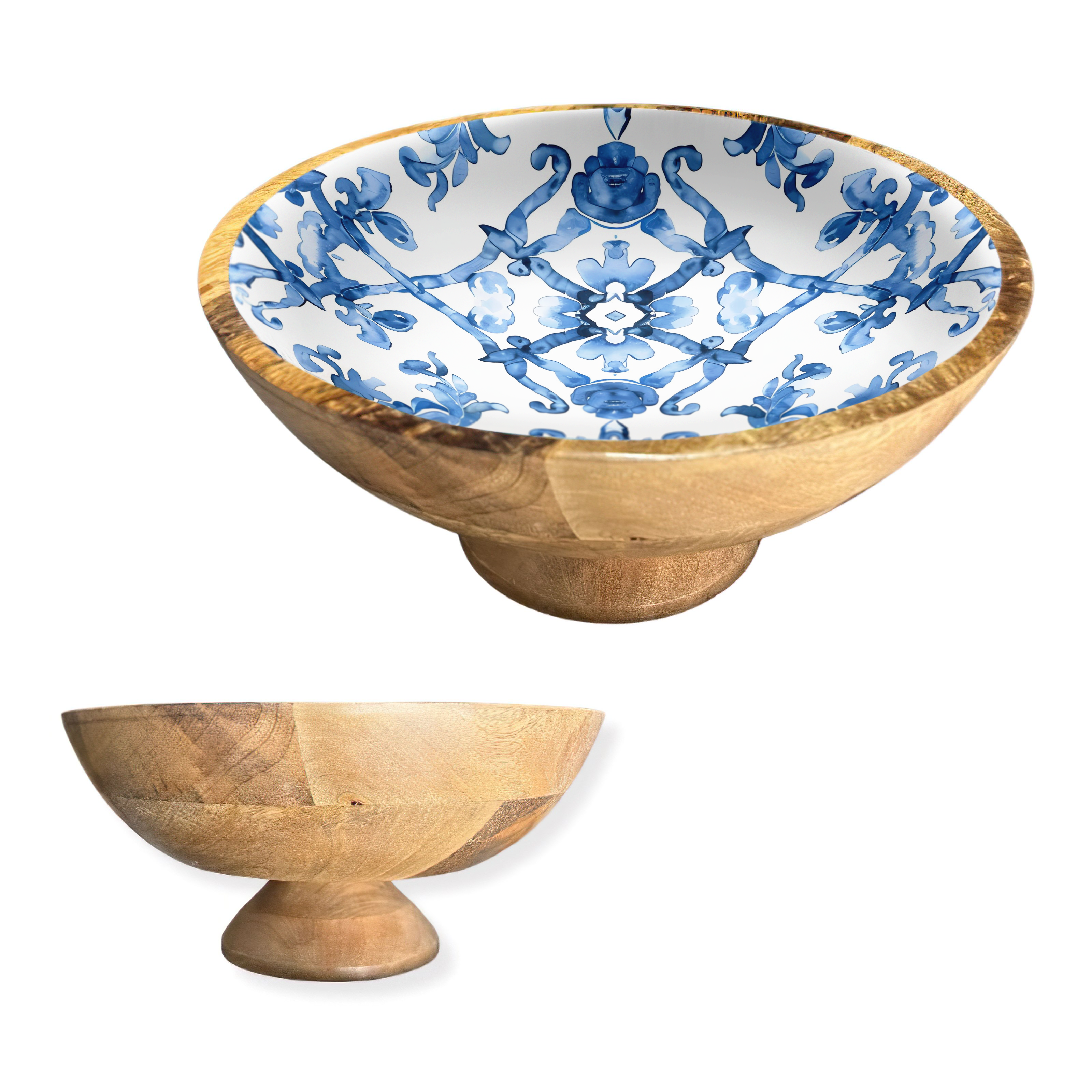Blue Watercolor 12" Decorative Pedestal Bowl Item