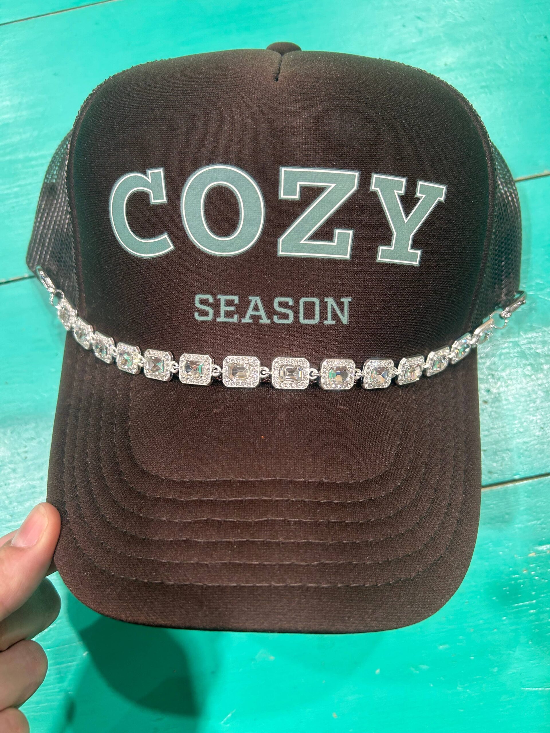 Large Rhinestone Studded Trucker Hat Chain |Hat Bar| Sparkle: Silver