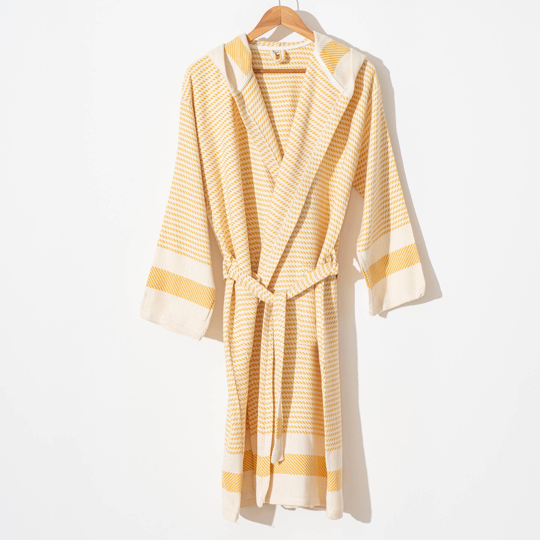 Turkish Cotton Lightweight Summer Hood Kimono Robe: Mustard, L-XL - Image 3