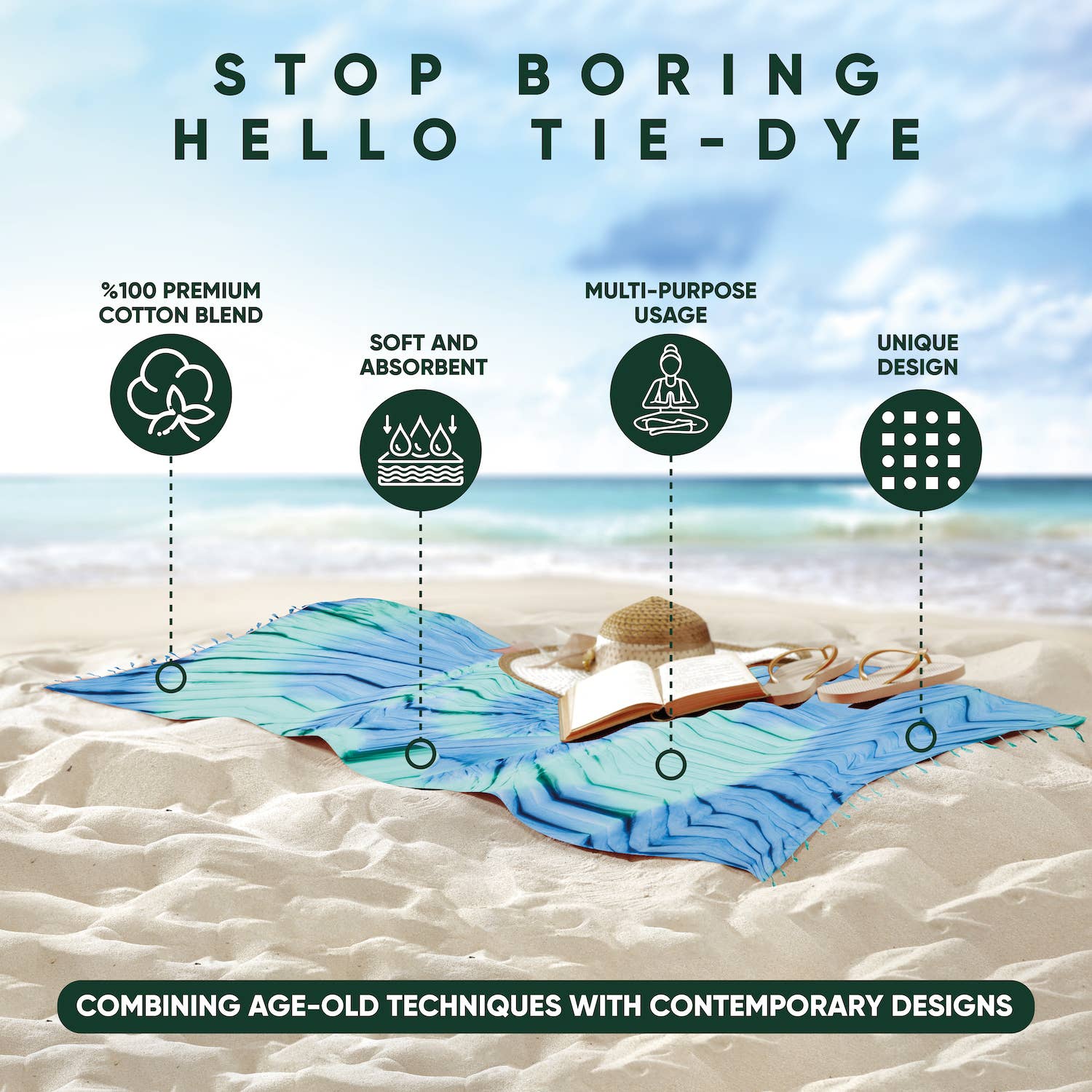 Tie Dye Pestemal Turkish Beach Towel Sand resistant hand-dye - Image 5