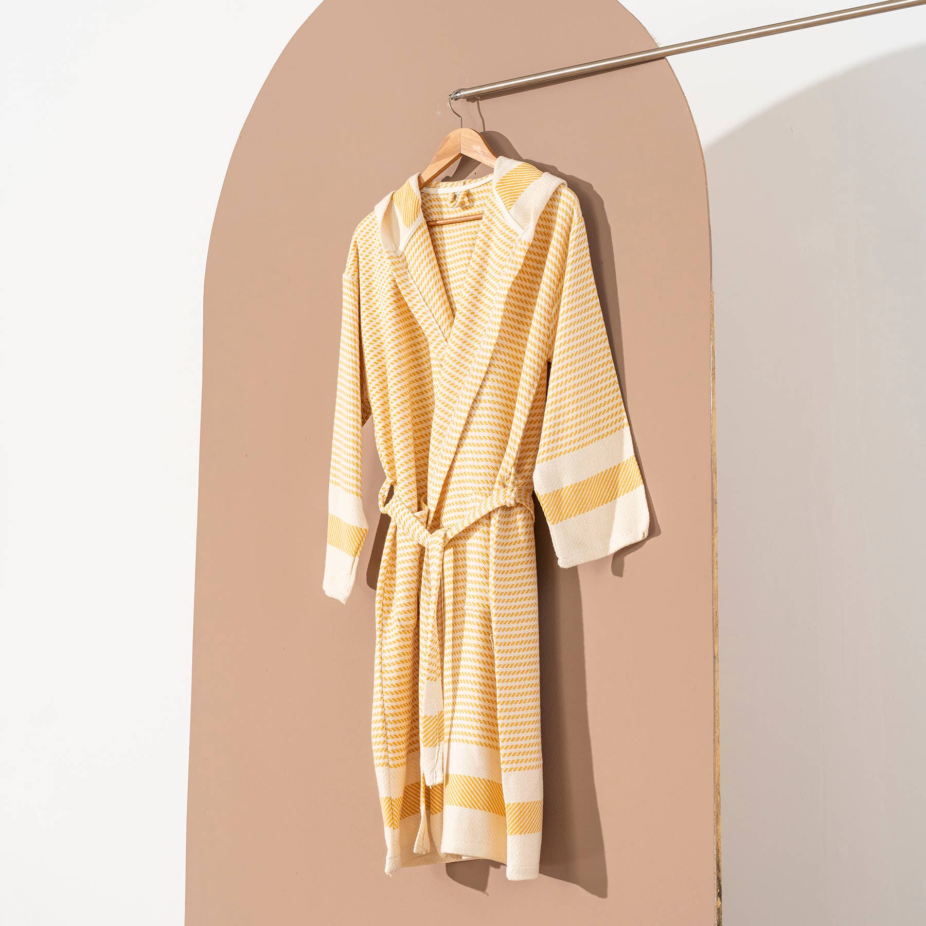 Turkish Cotton Lightweight Summer Hood Kimono Robe: Mustard, L-XL