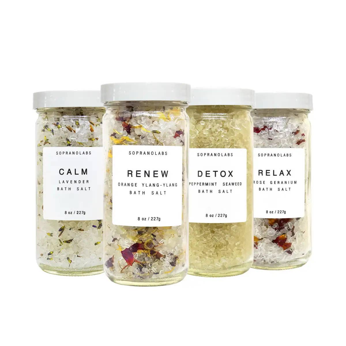 Bath Salts Sample Pack. 4 SPA Testers, Lavender, Rose, Mint