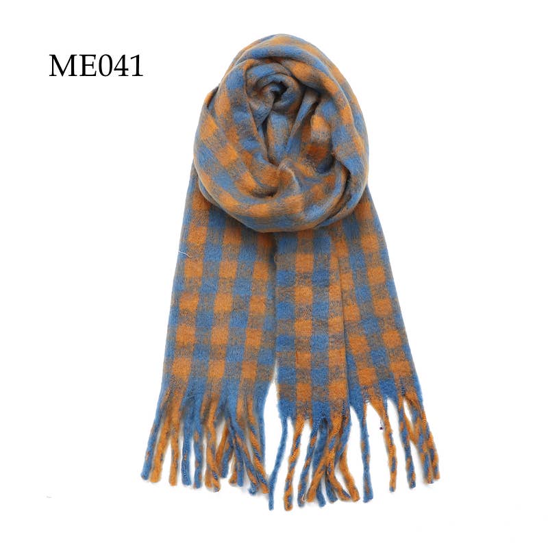 Adorro - Soft Chunky Oblong Multi Color Checkered Fleece Scarf (8 col