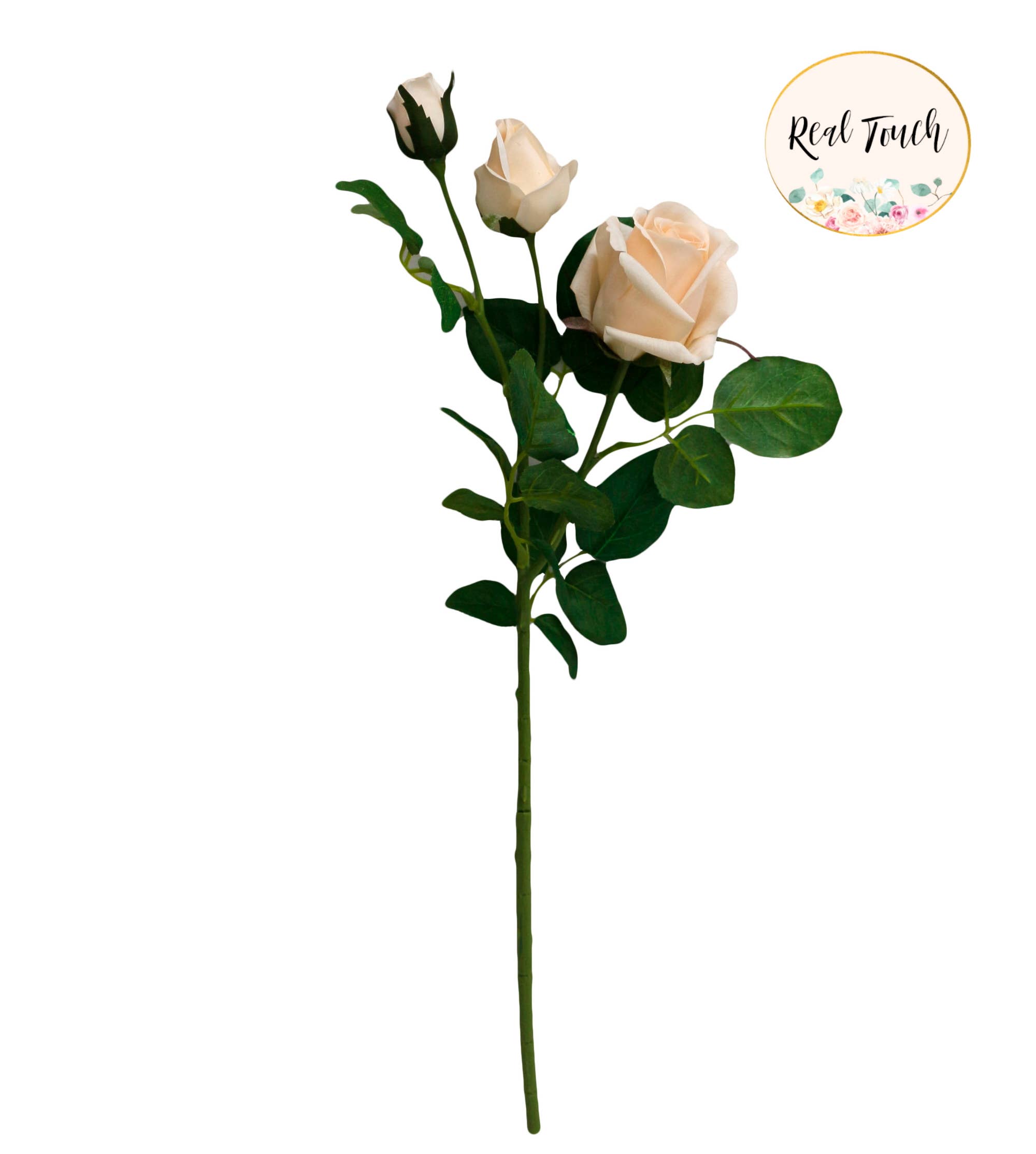 21"-Real touch moisturized petals Faux Rose-3 Blooms: Peach Bellini