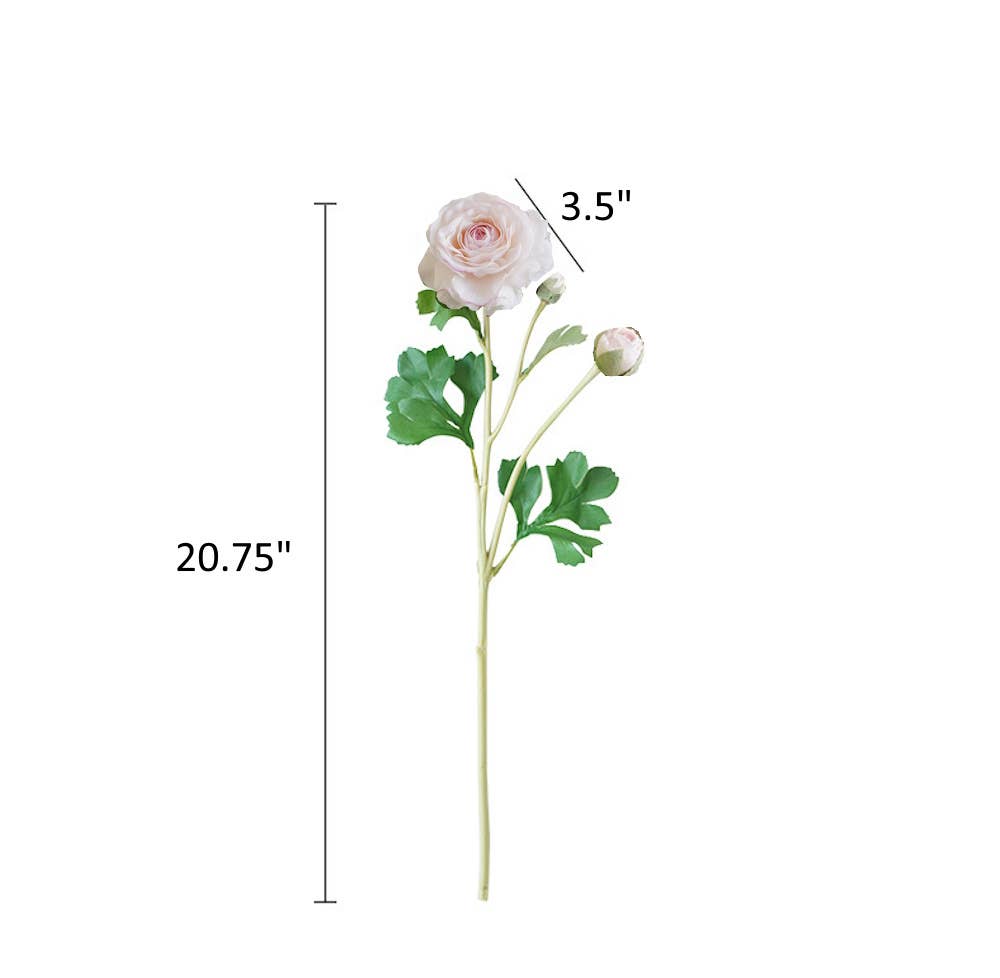 18"-Real Touch Ranunculus with 2 buds: Pale Pink