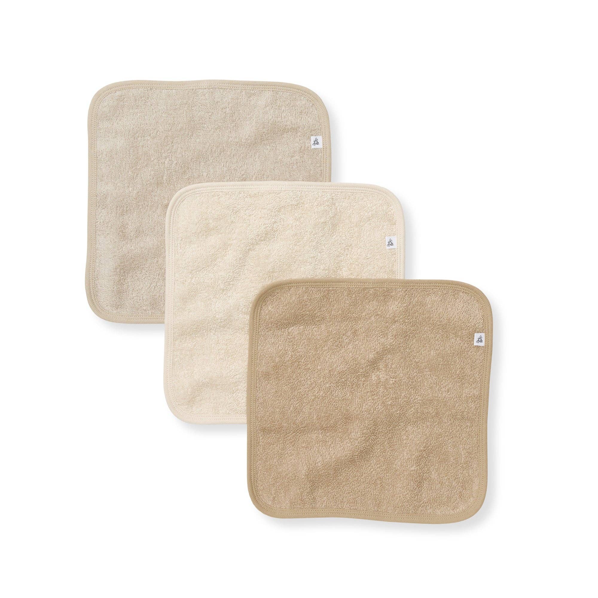 Set of 3 Solid Woven Terry Washcloths: Oat, One Size