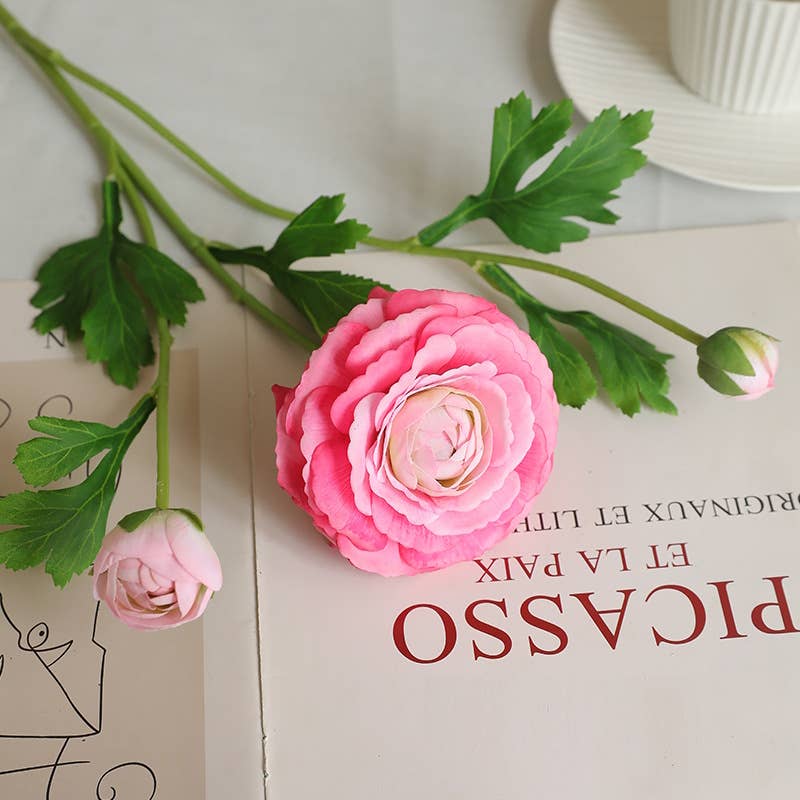 18"-Real Touch Ranunculus with 2 buds: Begonia Pink