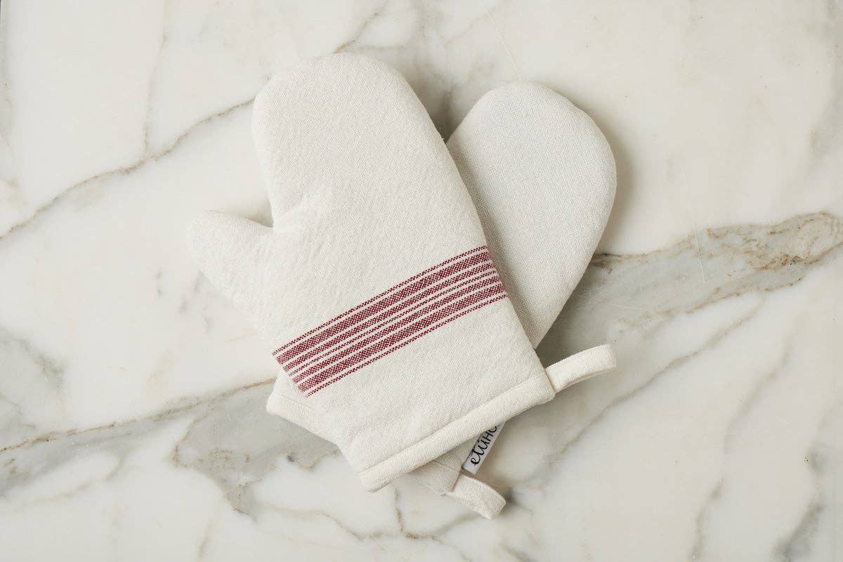 Oven Mitt, Vintage Merlot Red Stripe, Set of 2