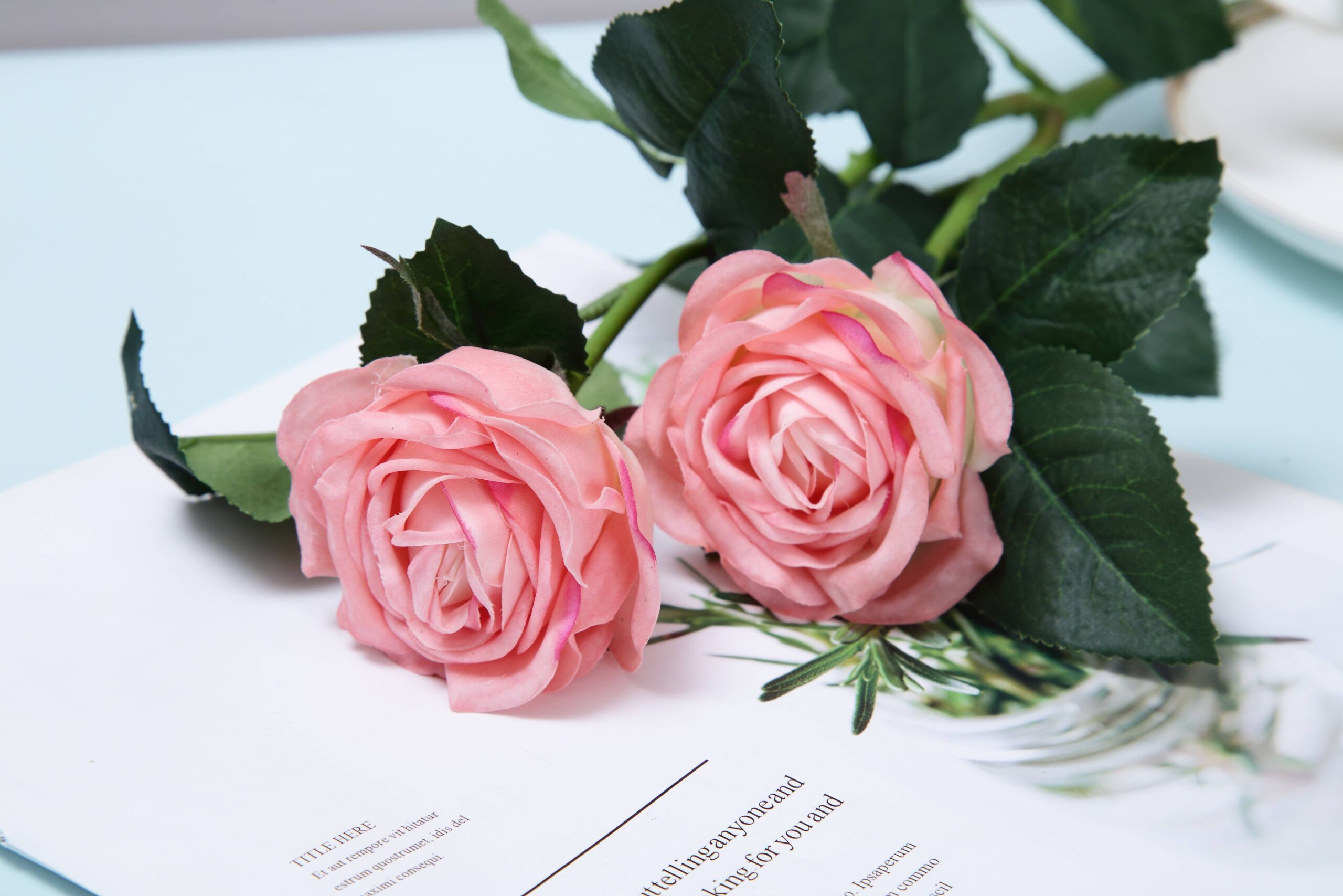 16"Real Touch Garden Tea Rose with 2 sprays: Pink Coral