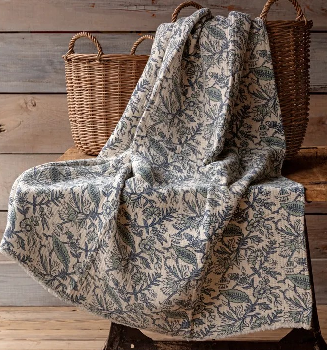 Cornflower Botanical Print Cotton Throw