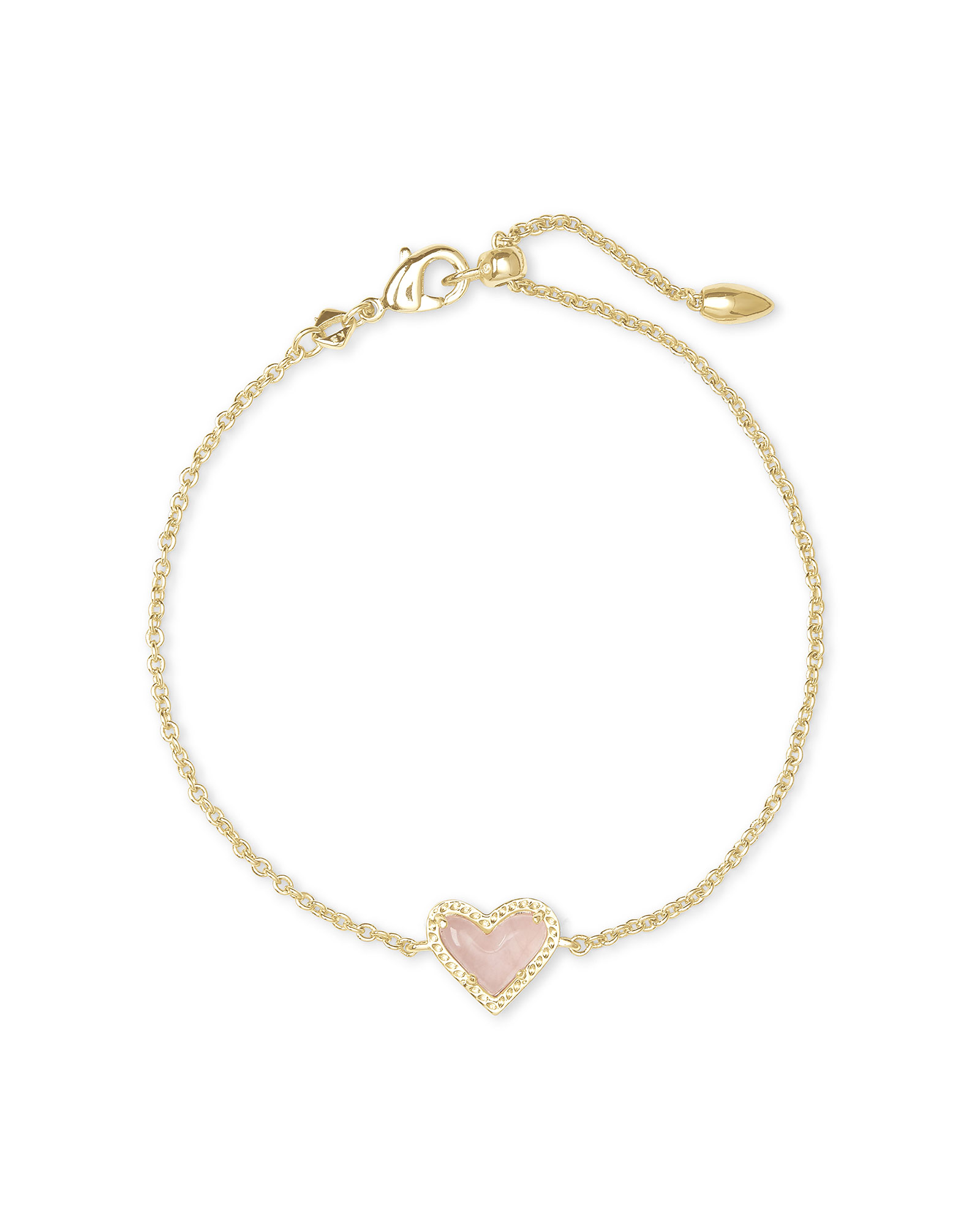 ARI HEART DELICATE CHAIN BRACELET GOLD ROSE QUARTZ