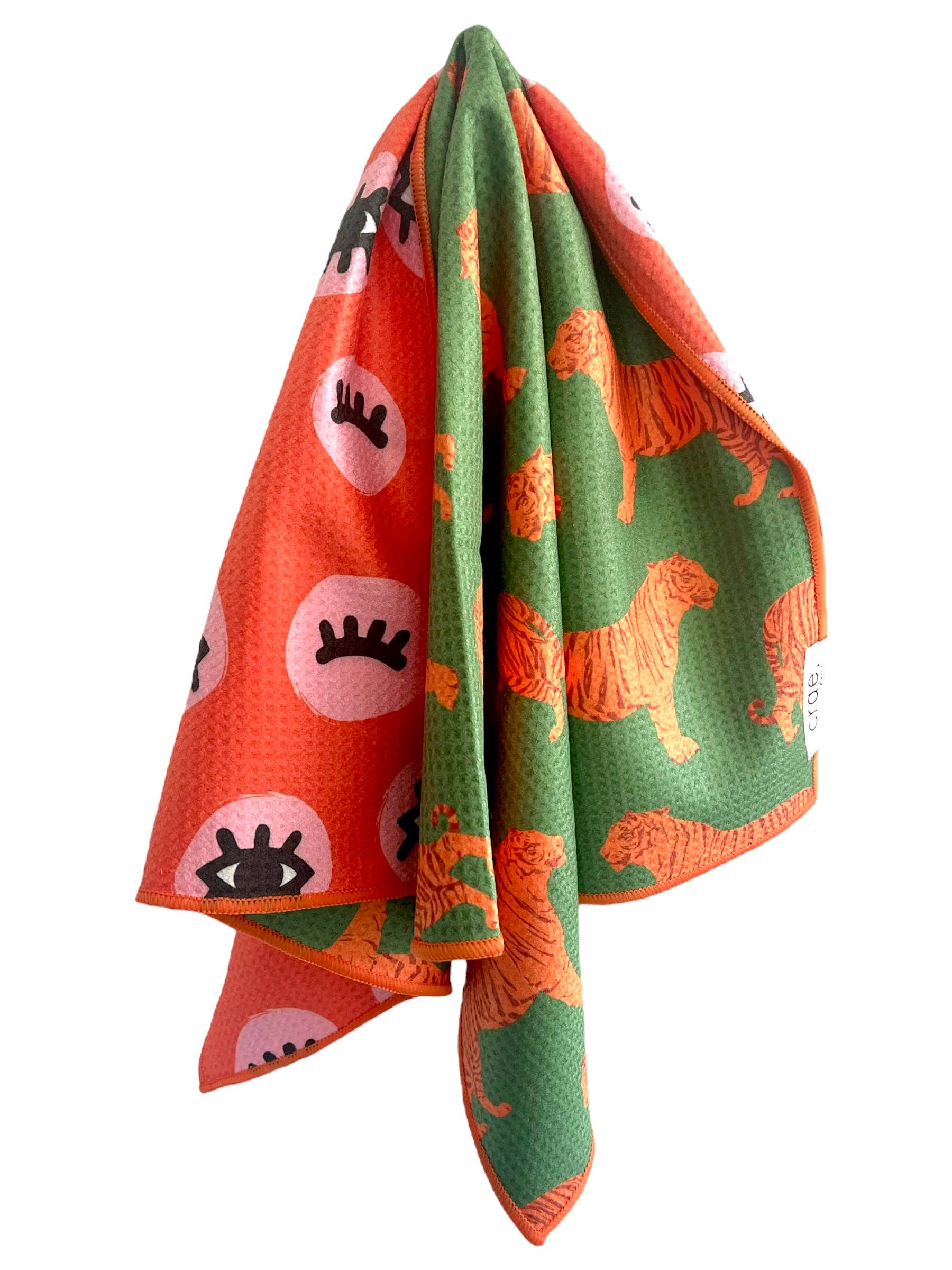 Eye of the Tiger: Reversible Hand Towel: Orange/Cream/Green