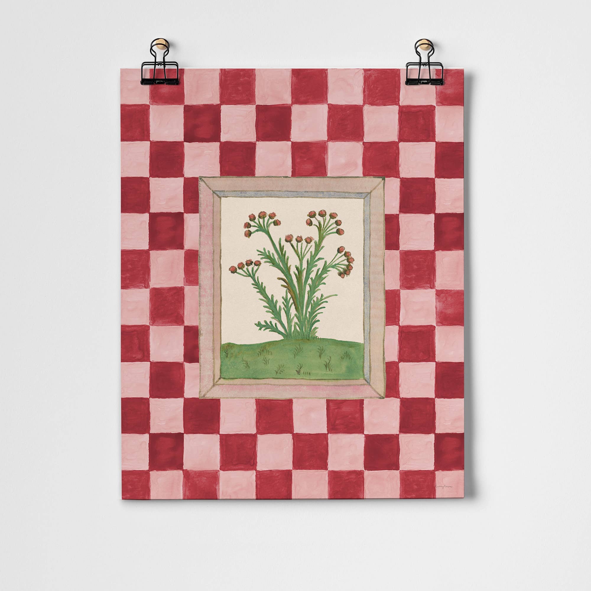 Roomytown Inc - Book of Herbs Pink Check Fine Art Print