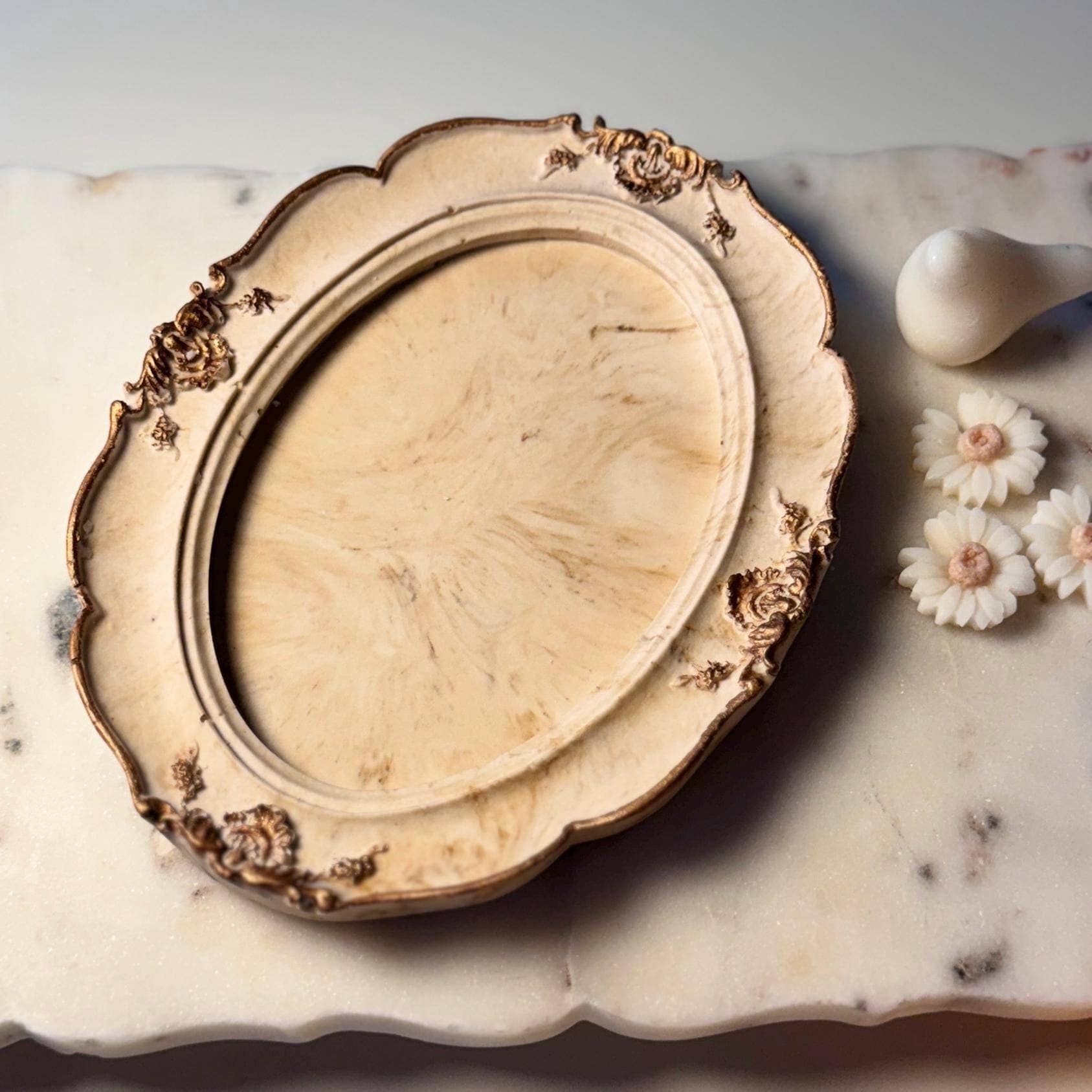 Ornate Oval Candle Base: Beige