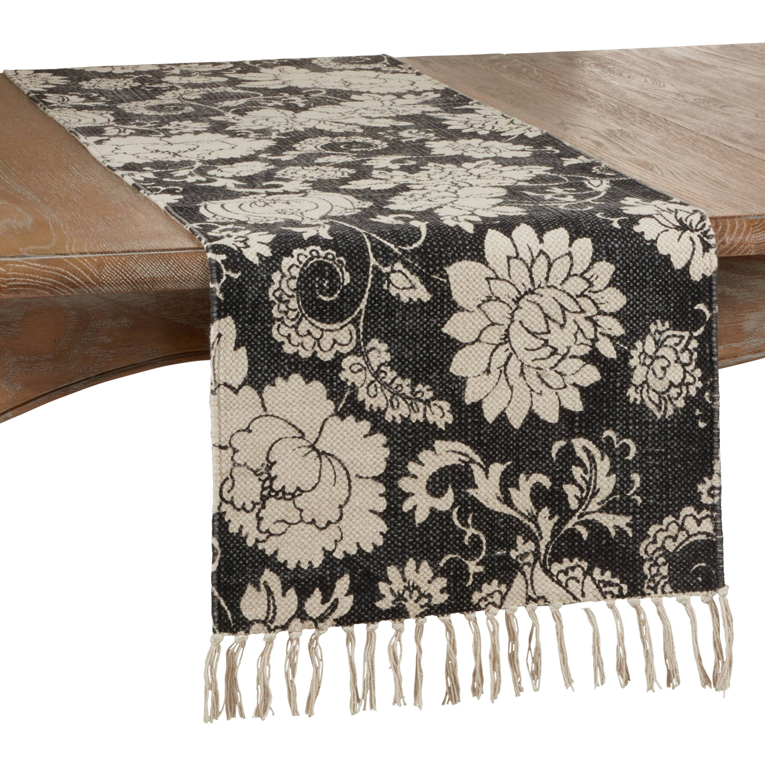 Floral Runner: Black, 16"x72"