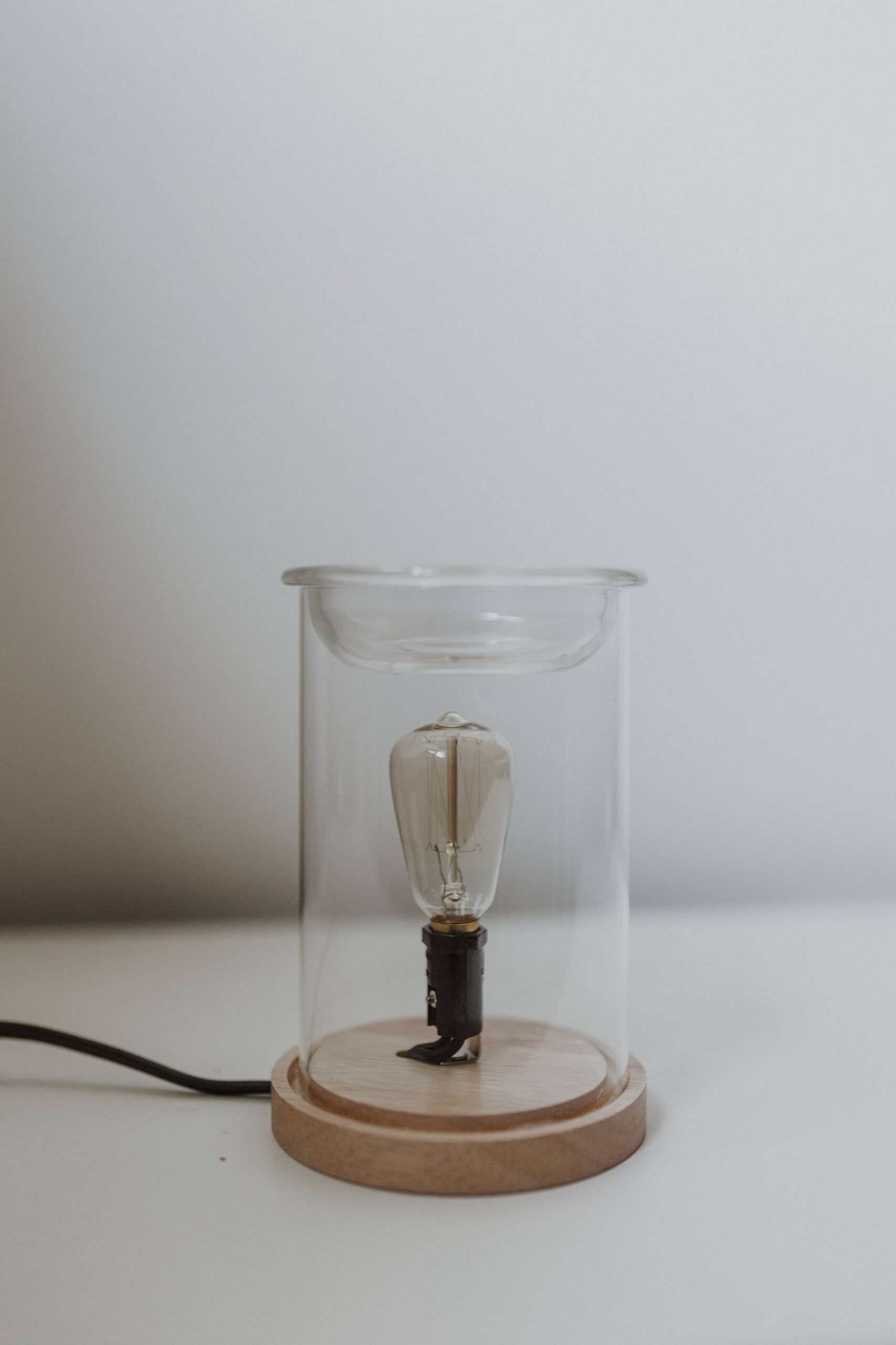 WAX WARMER - WOOD + GLASS WITH EDISON BULB