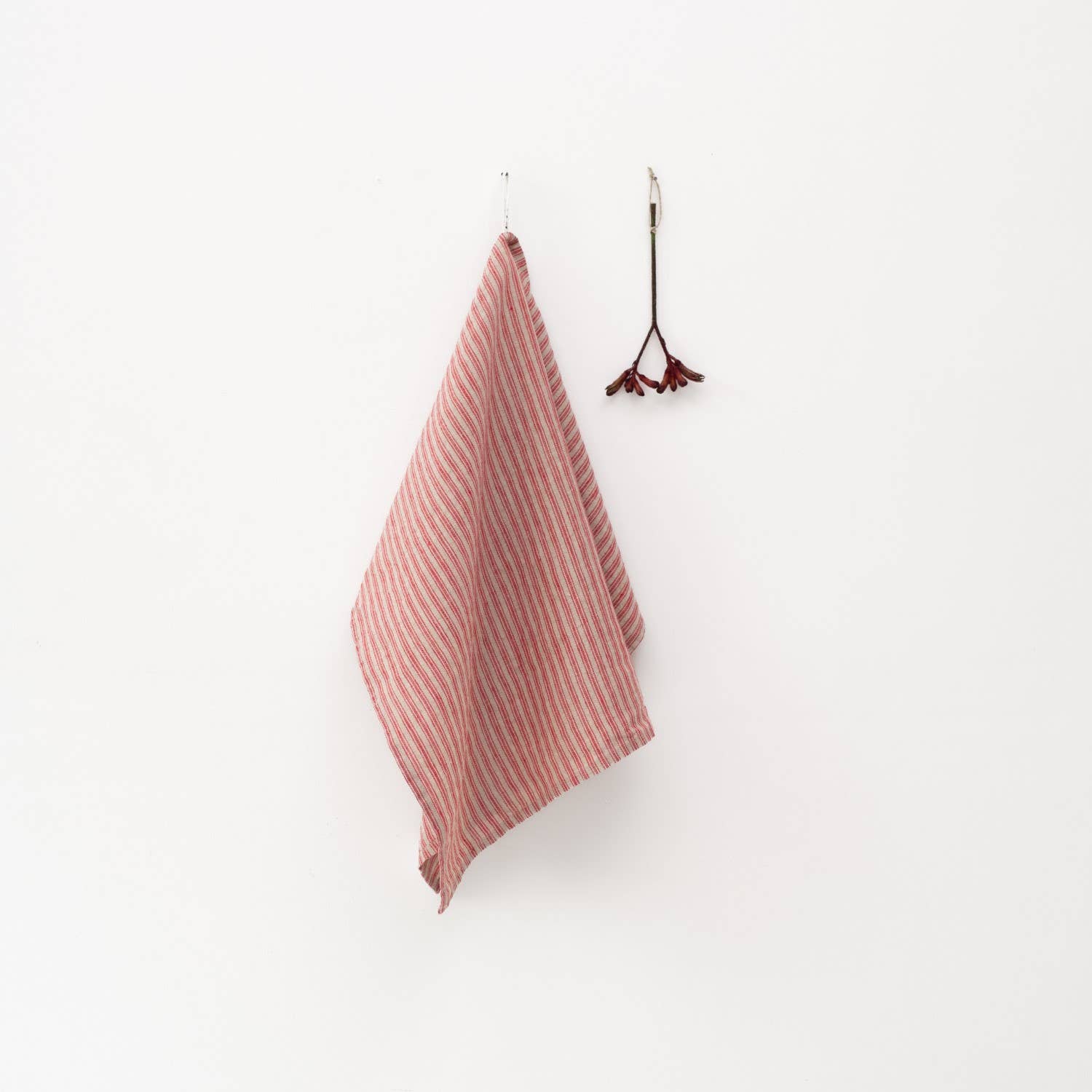 Linen Tales - Red Natural Stripes Linen Kitchen Towel