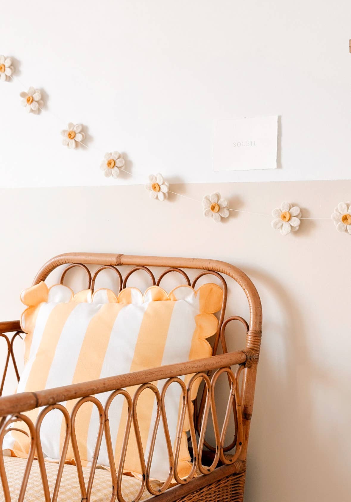 Felted Wool Flower Garland White & Sun Yellow