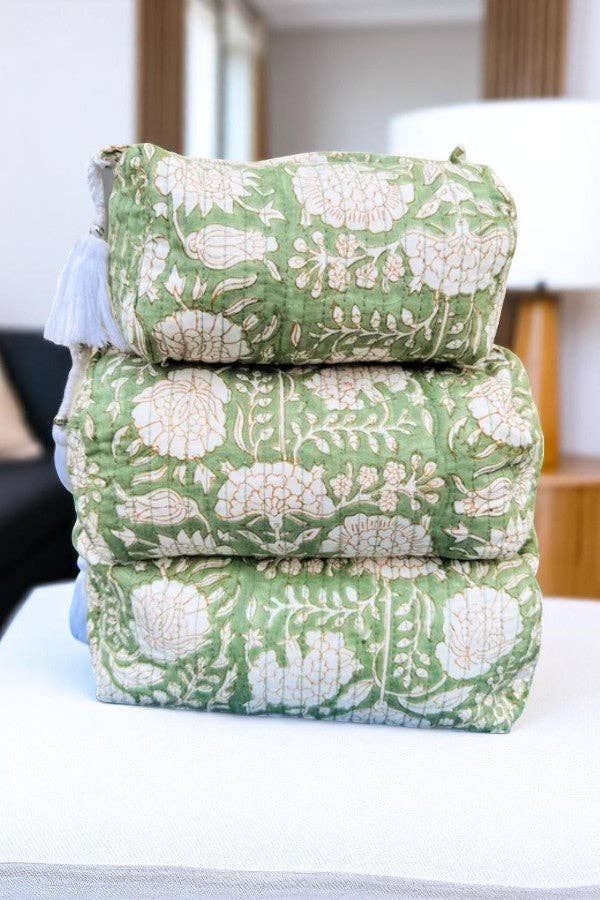 Kiara Green Floral Print Cosmetic Bag Set