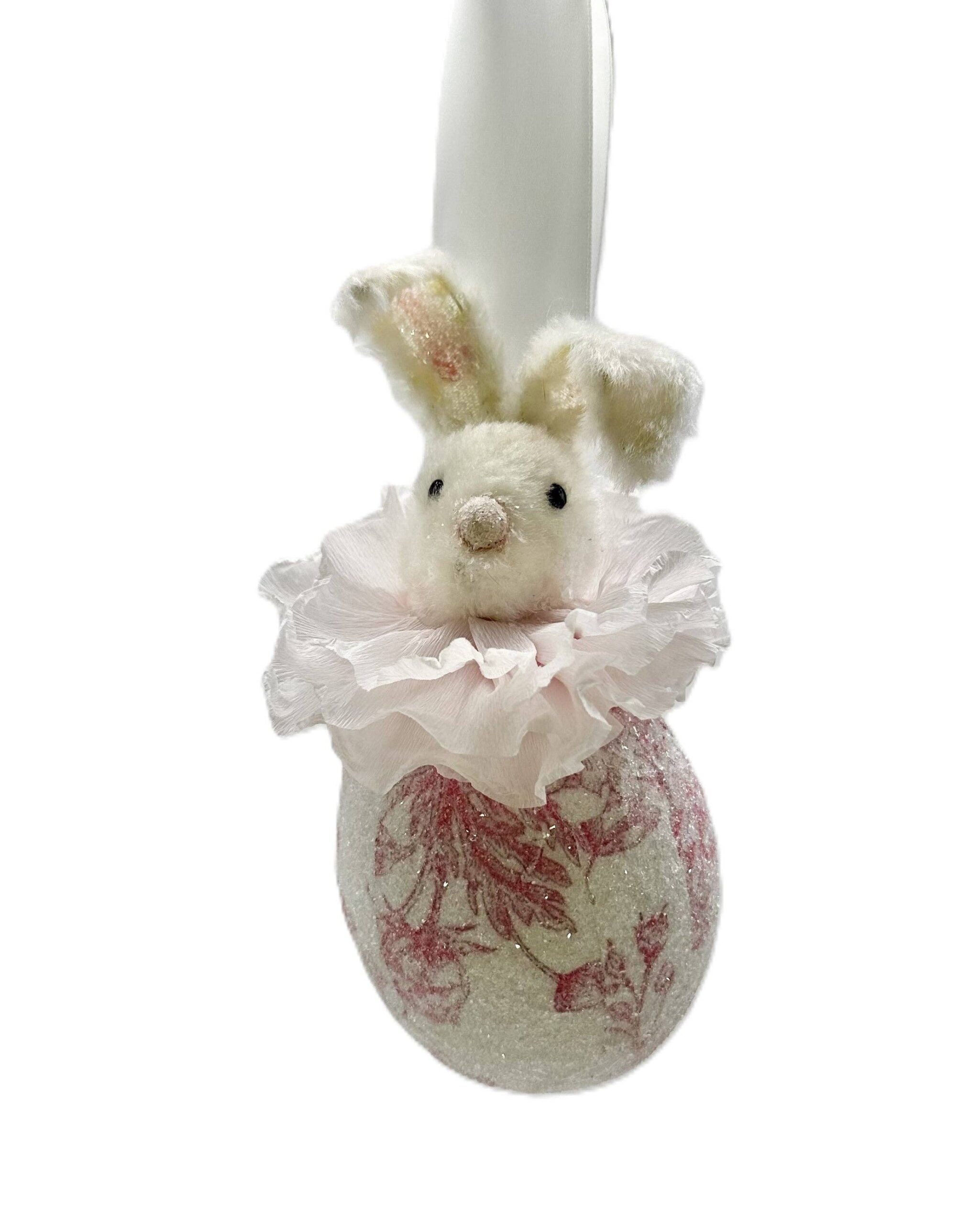 Maly Egg Ornament - Pink Toile: Pink, 3.75" x 11"