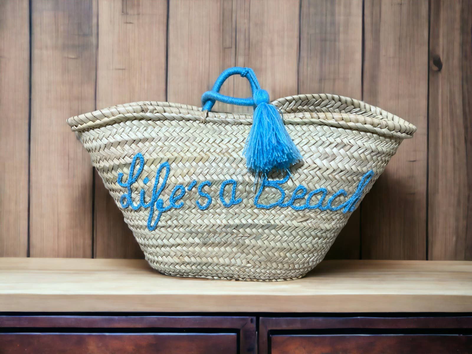 Beautiful Woven Straw Basket Bag Tassels - Personalized