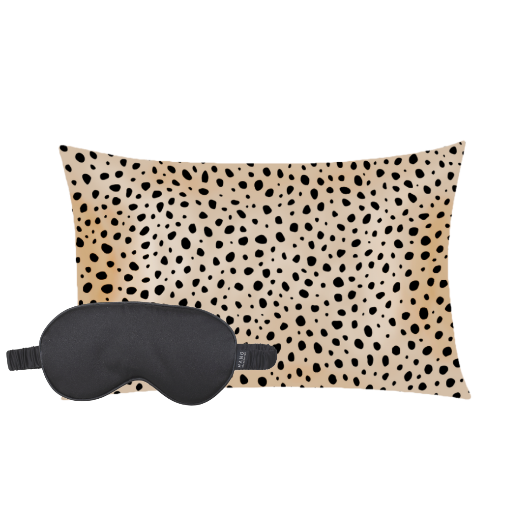 Cheetah Spot Satin Pillowcase and Black Eyemask Gift Set