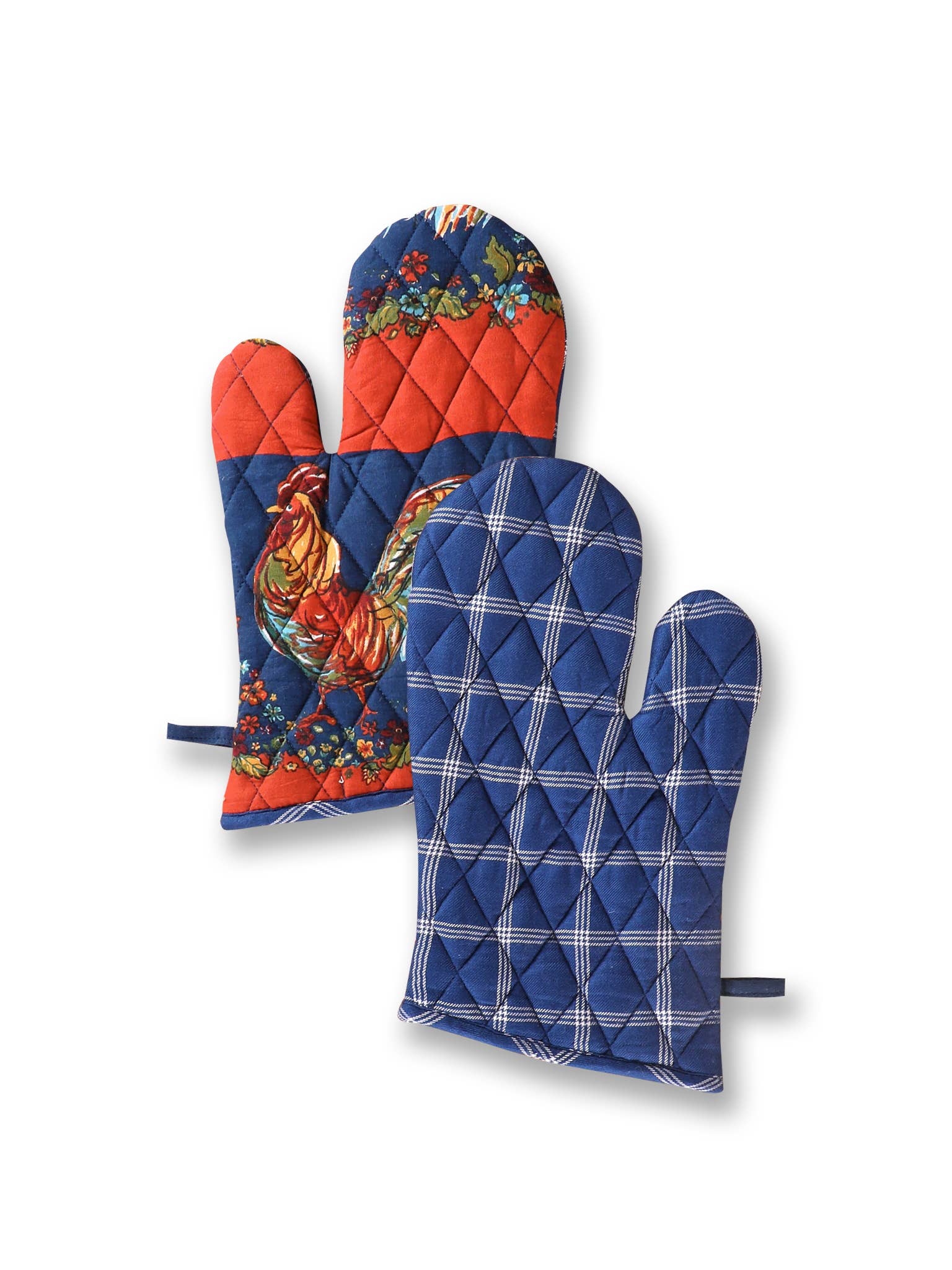 Rooster Patchwork Oven Mitt Set of 2: Navy