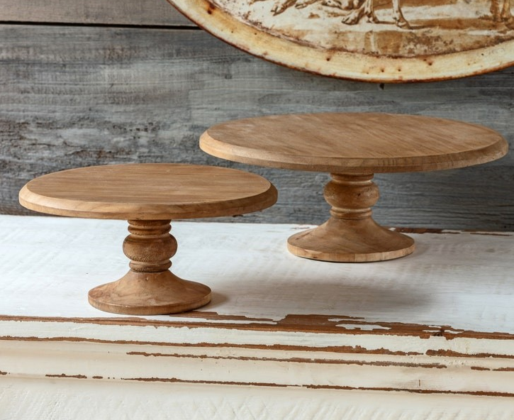 Round Wooden Cake Plate, Set of 2