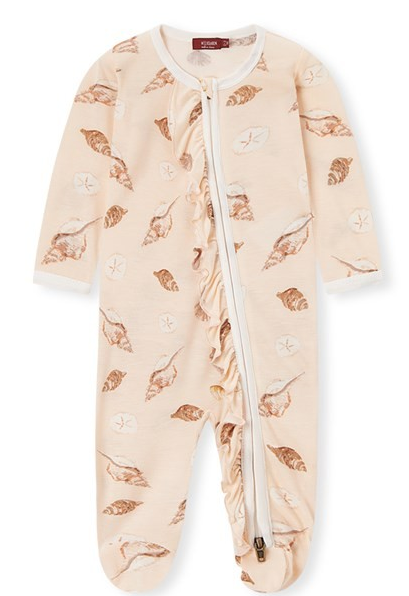Bam Ruffle Zip Footed Romper Seashells 6-9M