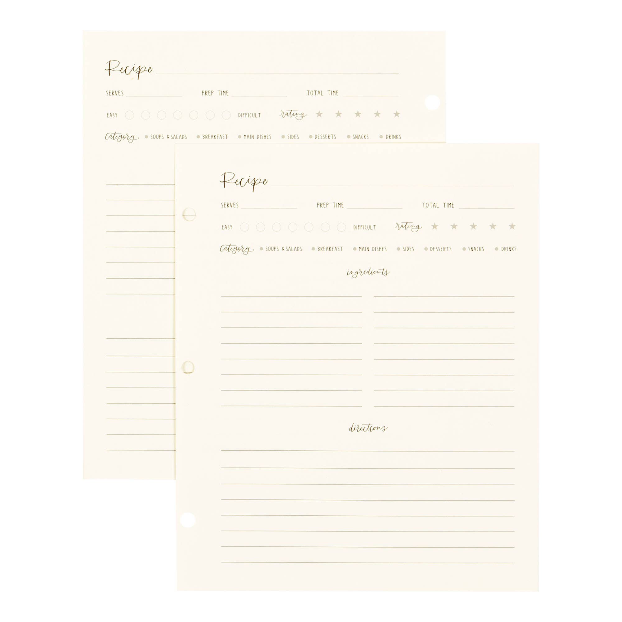 Petite Recipe Page Set