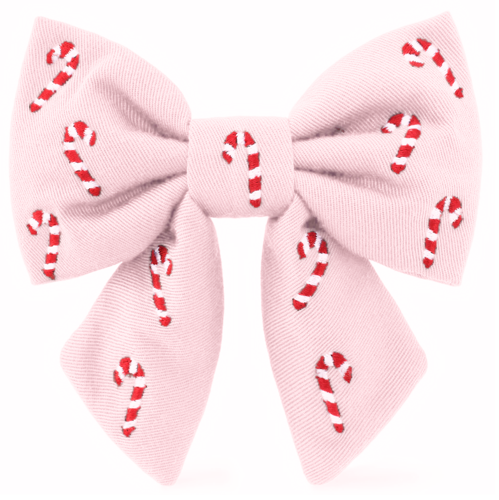 Blush Pink Candy Canes Embroidered Lady Dog Bow: Small