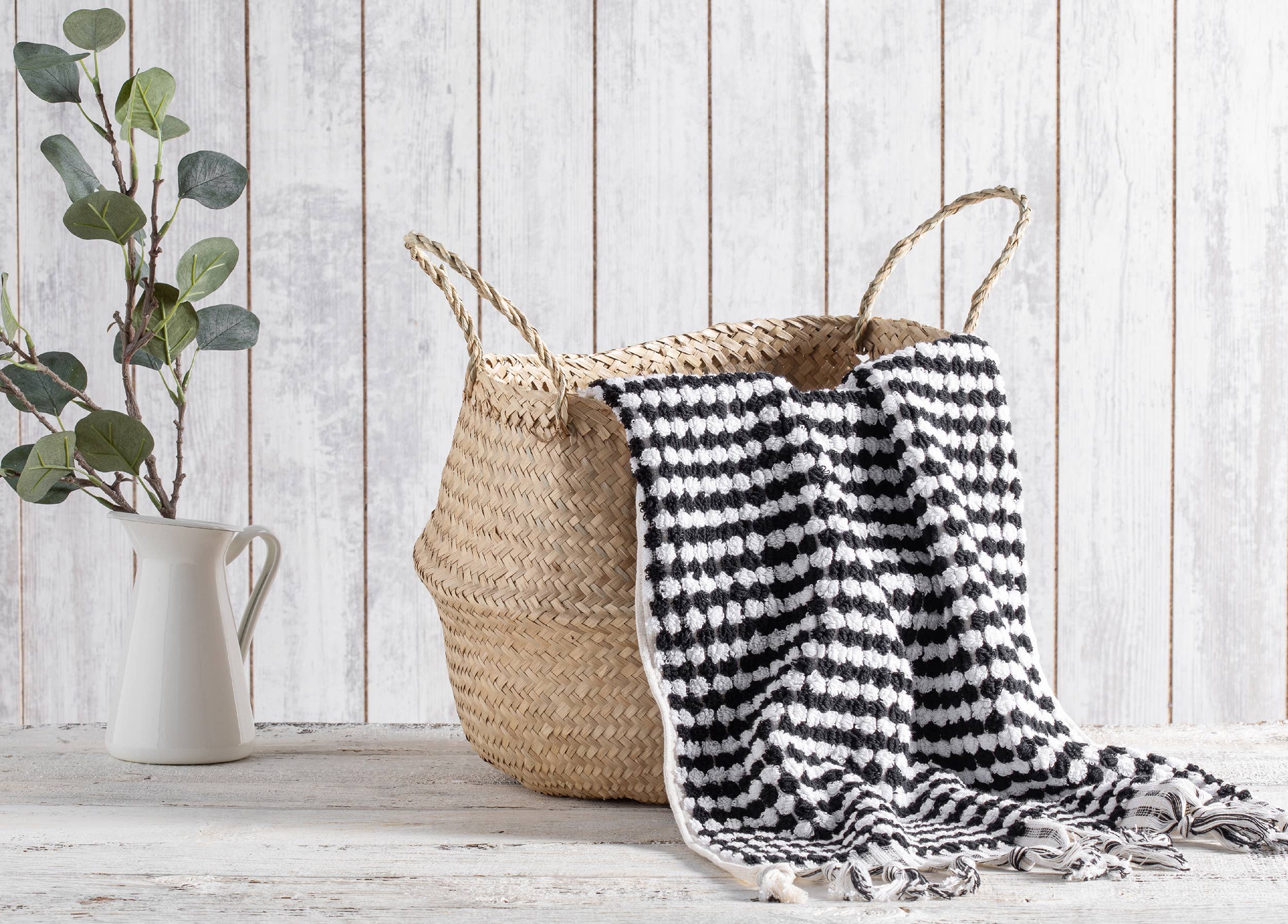 Pompom Bubble Handloomed Turkish Hand Towels: Black/White