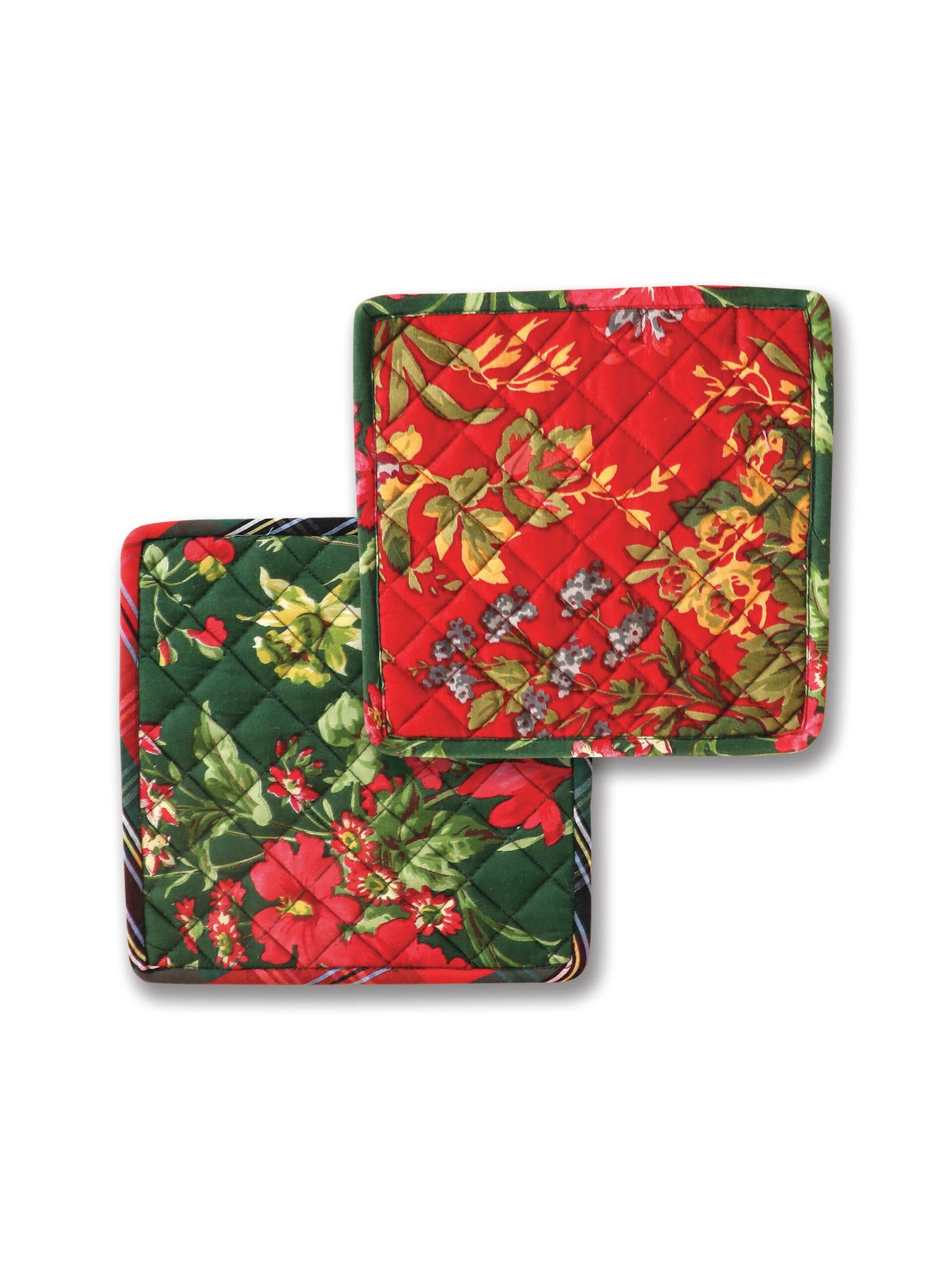 Graceful Garden Patchwork Potholder Set of 2: Pine Green