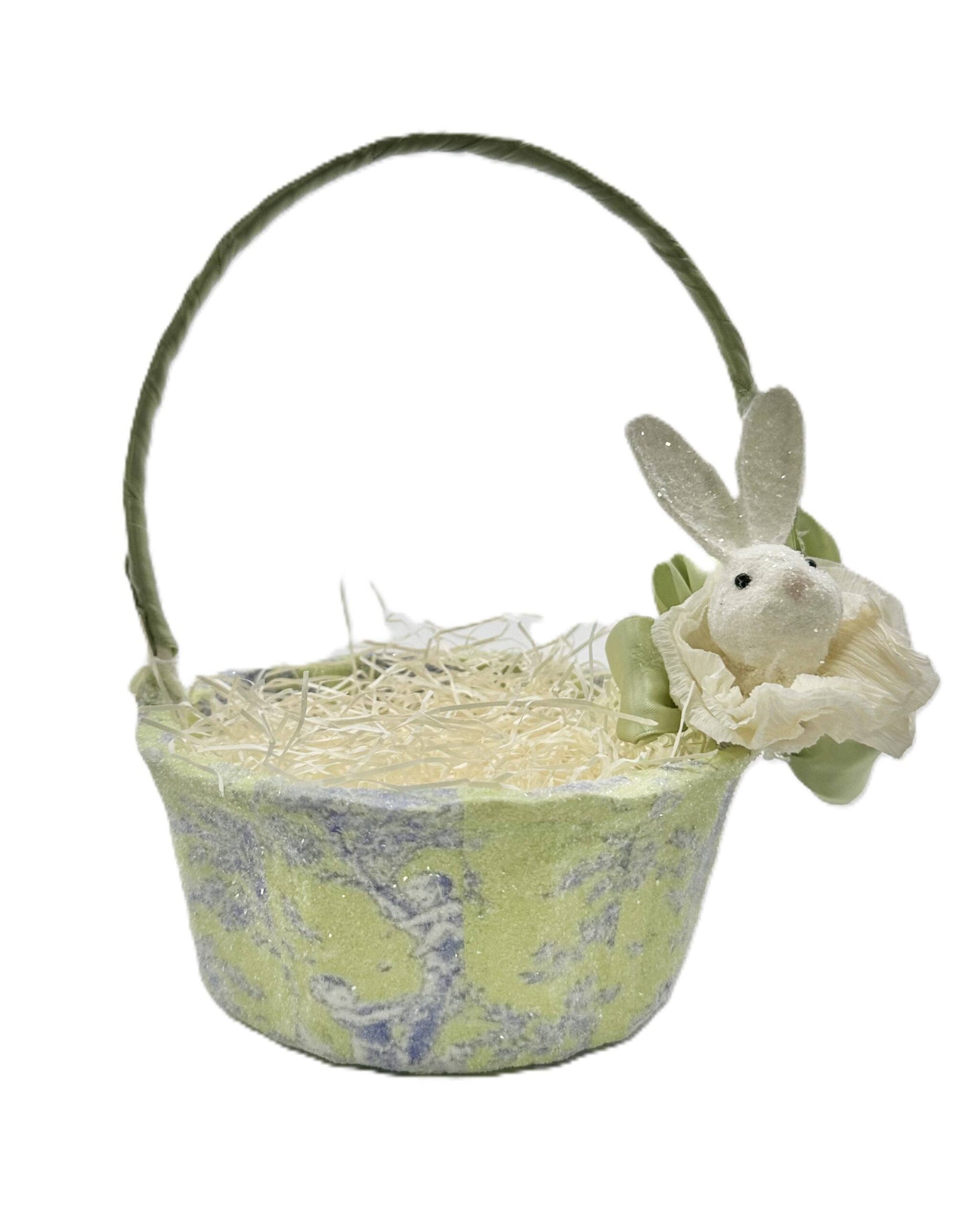 Bunny Basket - Lime Toile: Lime, 7" x 9"