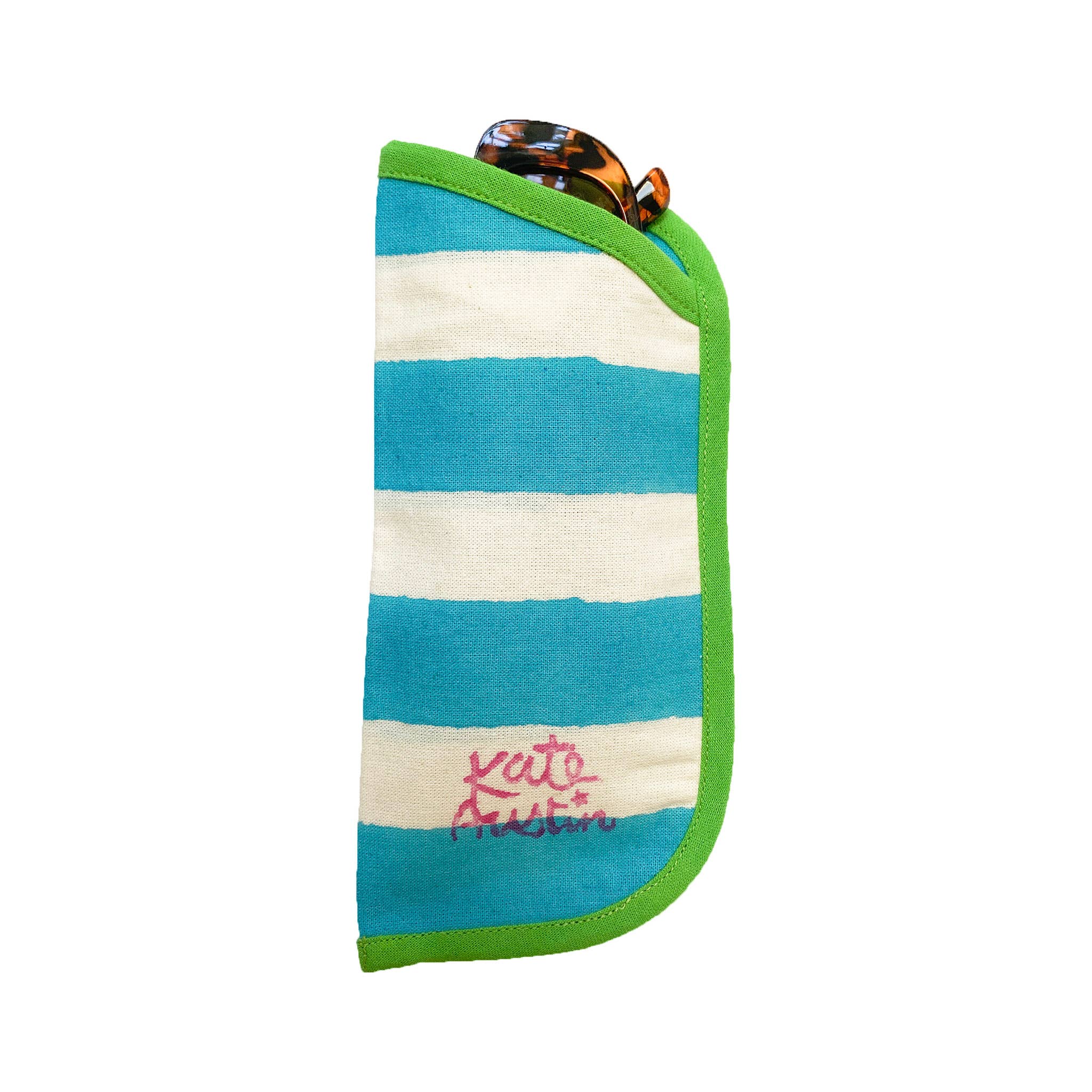 Sunglass Cover in Cyan Wide Stripe with Green