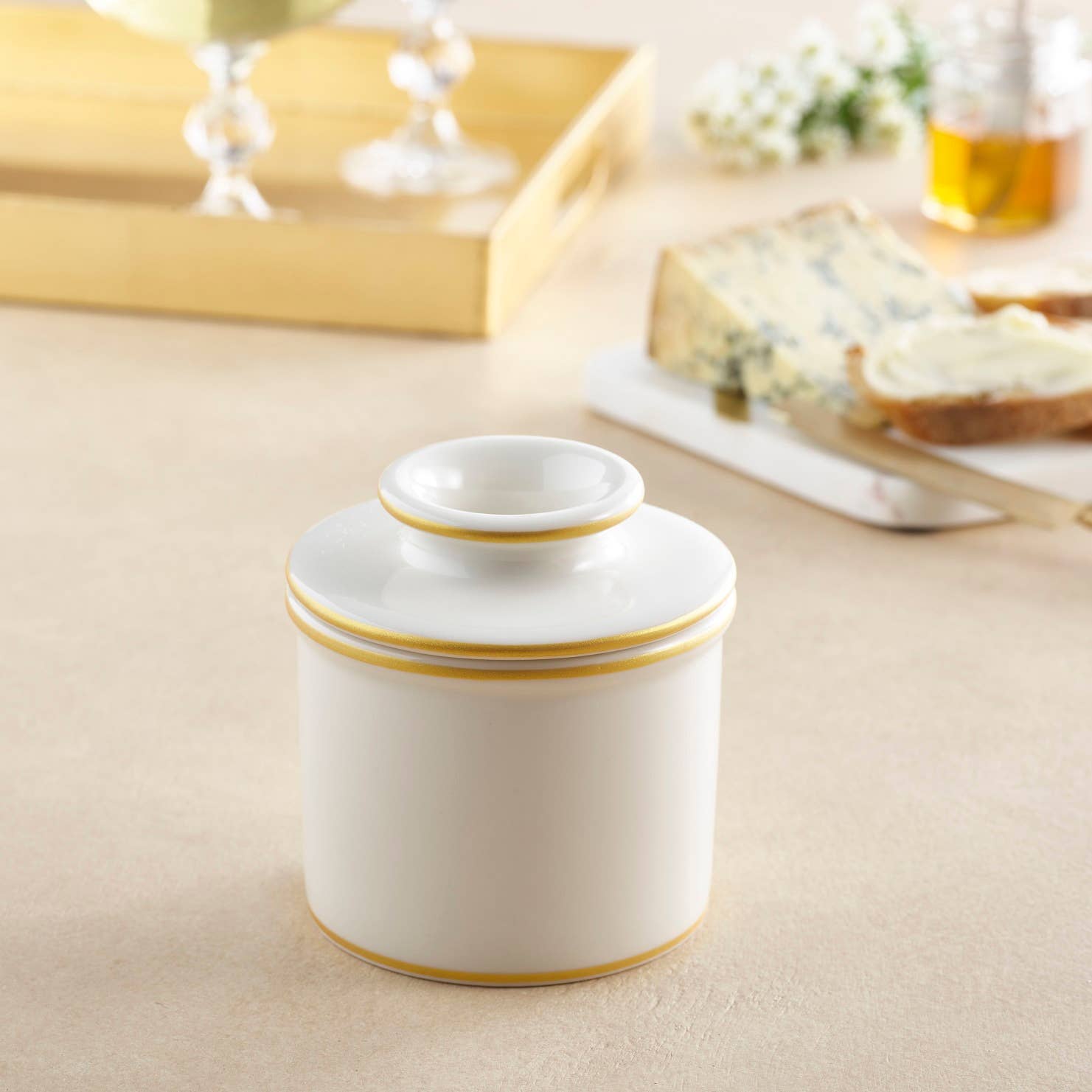 The Original Butter Bell® Crock - Le Bistro Gold Trim - Image 3