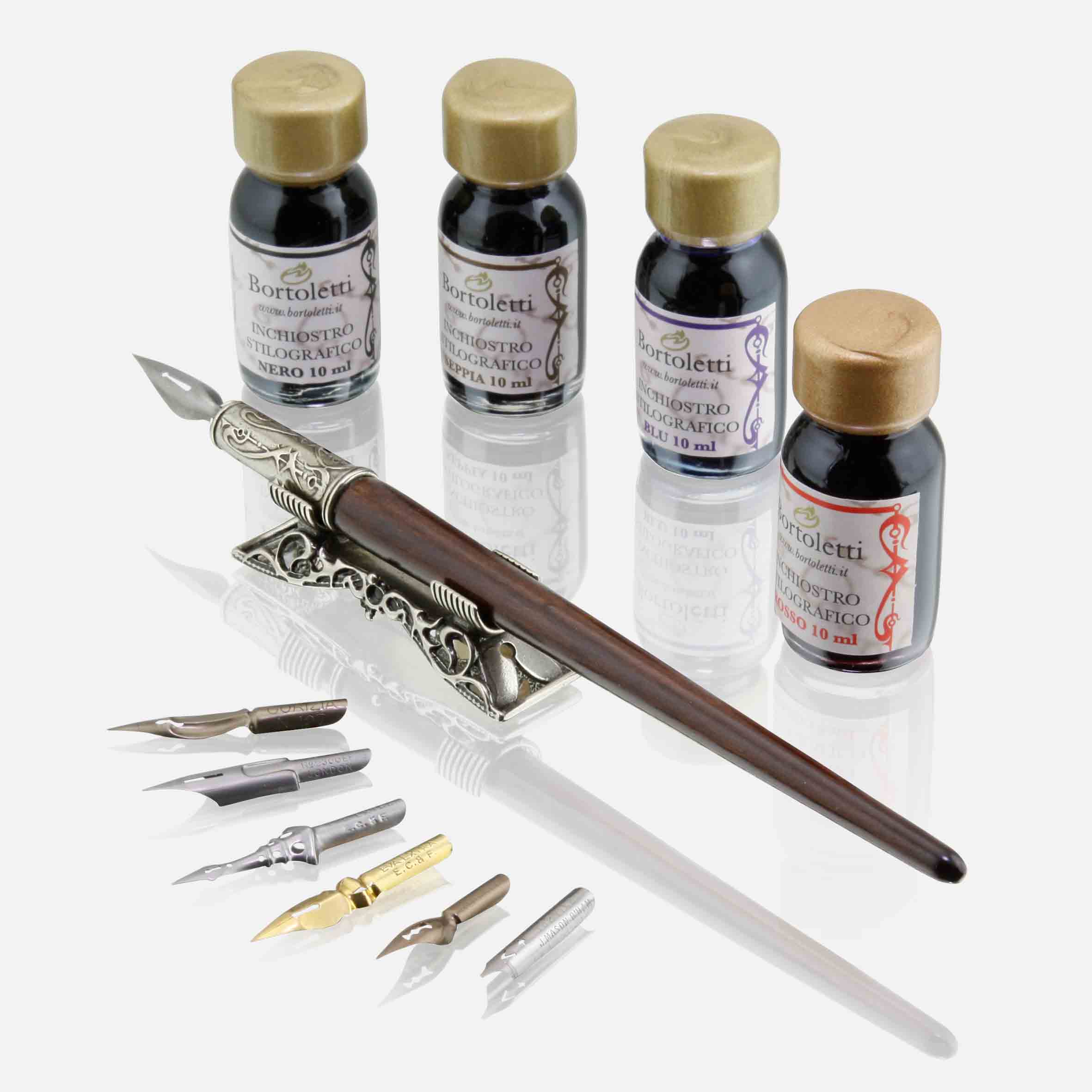 San Lorenzo Design - Calligraphy Kit with Wooden Pen, Holder, Nibs and Ink.