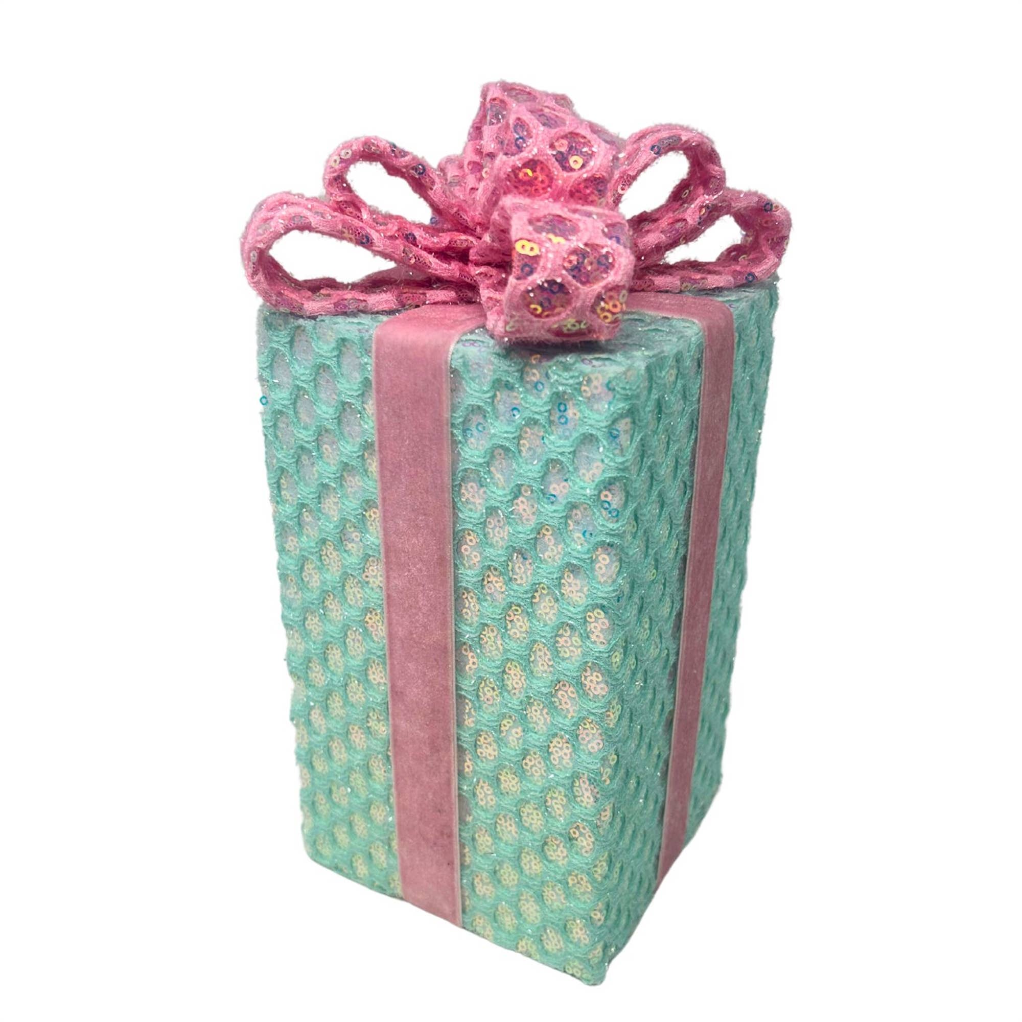 Sequin Confection Gift Box Table Top - Lt. Blue/Pink 10"X5"