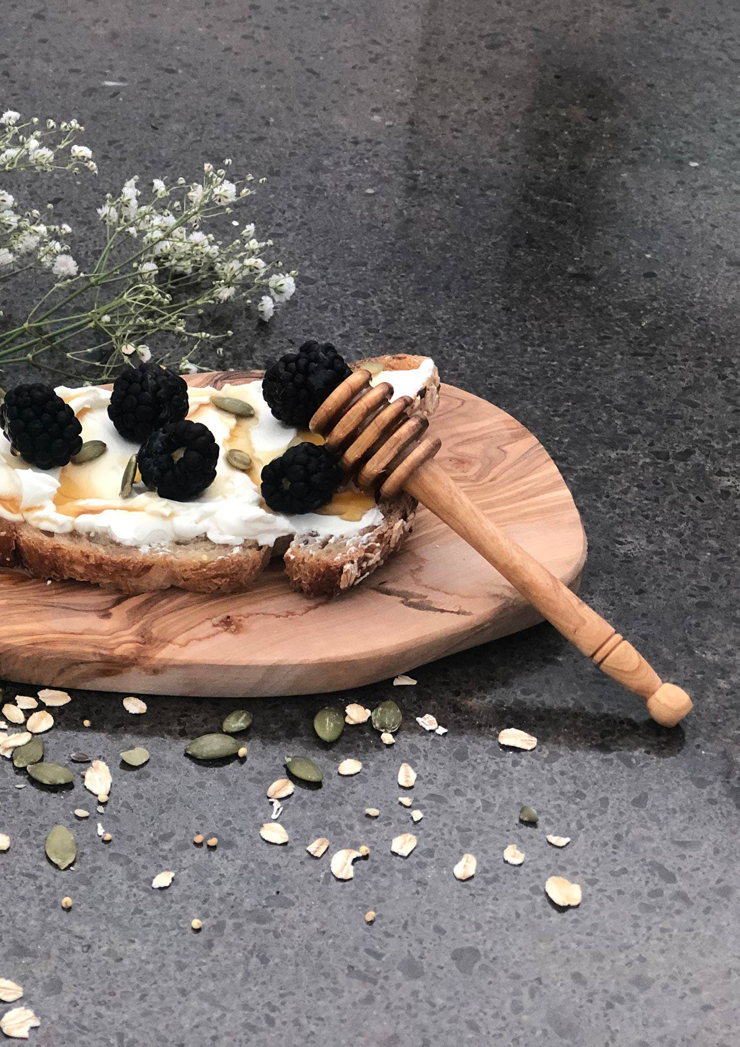 Olive Wood Honey Dipper 5"