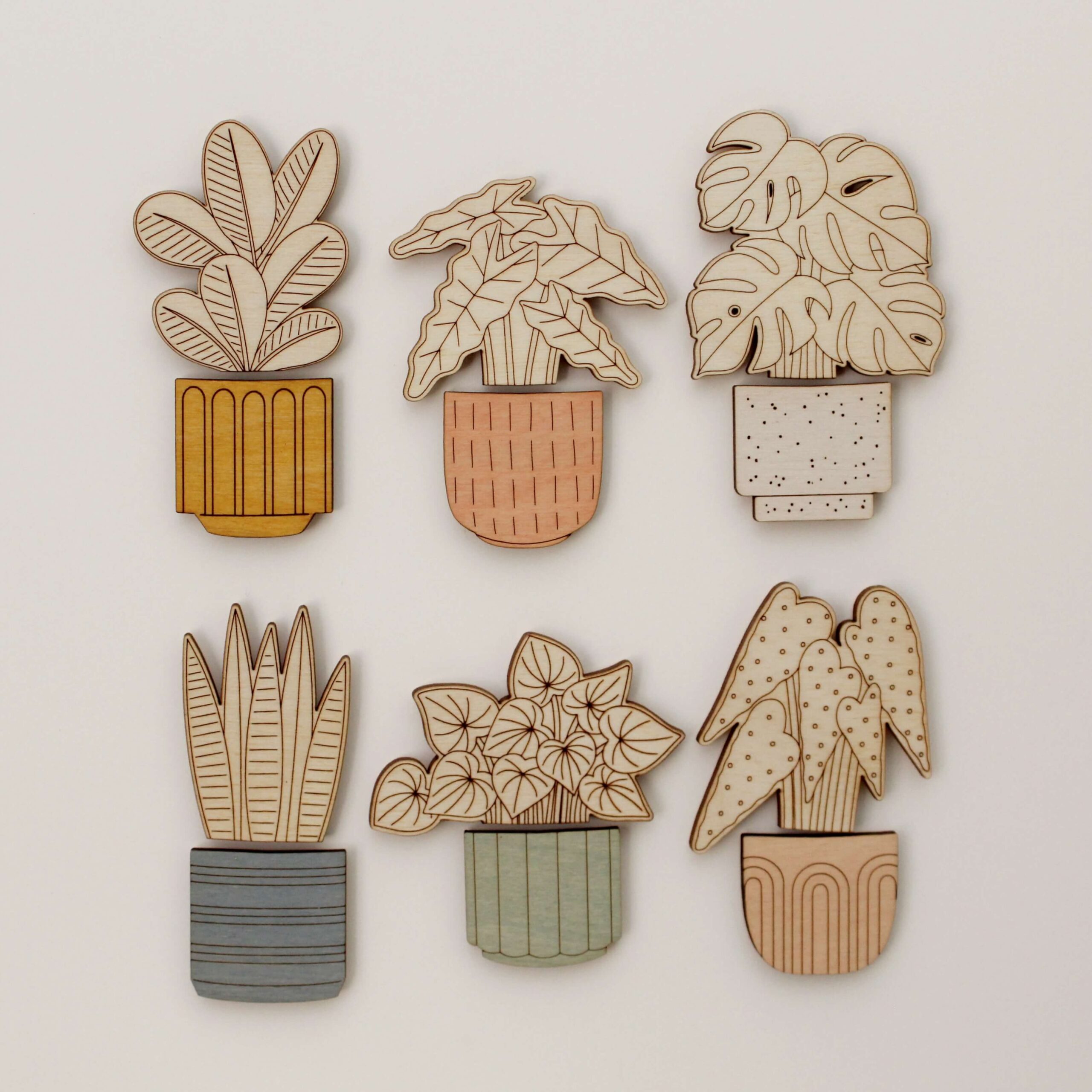 Wood House Plant Magnets | Alocasia Polly | Plant Lover Gift - Image 3