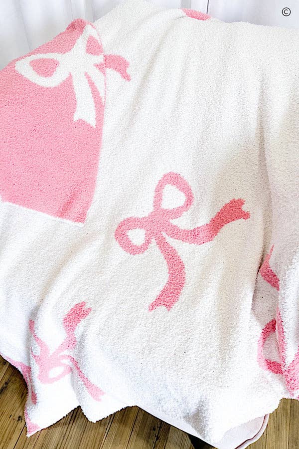 Pink and White Bow Luxury Blanket