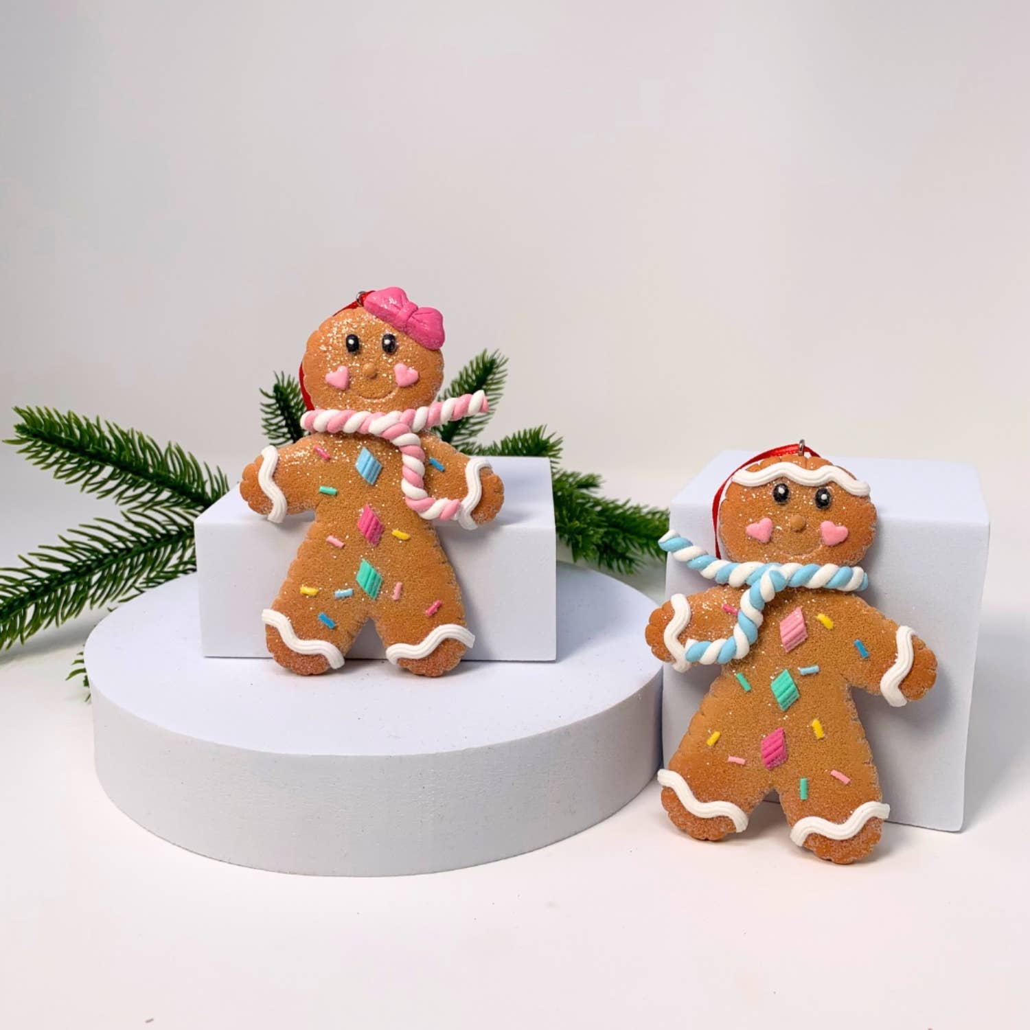 PASTEL PERFECTION GINGERBREAD BOY AND GIRL ORNAMENT 2 ASST.