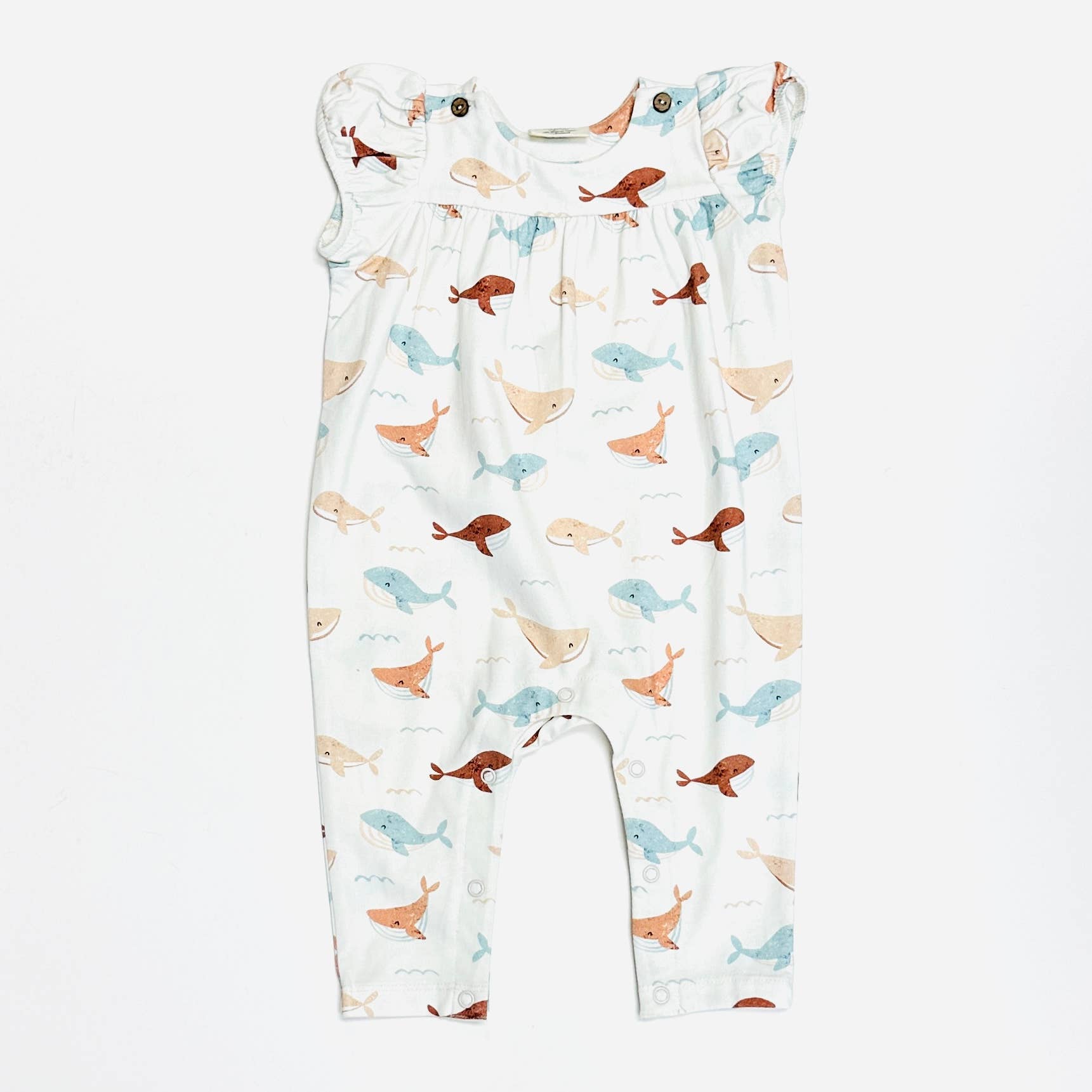 Whales Wrap Neck Baby Girl Jumpsuit (Organic Jersey): Natural, 6-12M