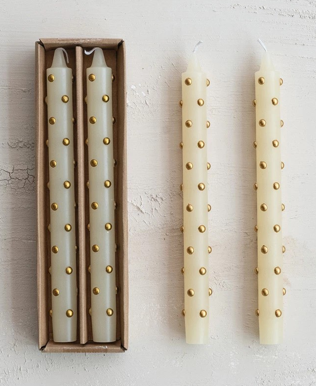 Unscented Taper Candles with 3D Dots in Box, Set of 2