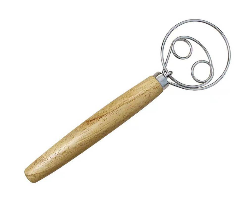 Dough Whisk Wooden Handle: Two rings